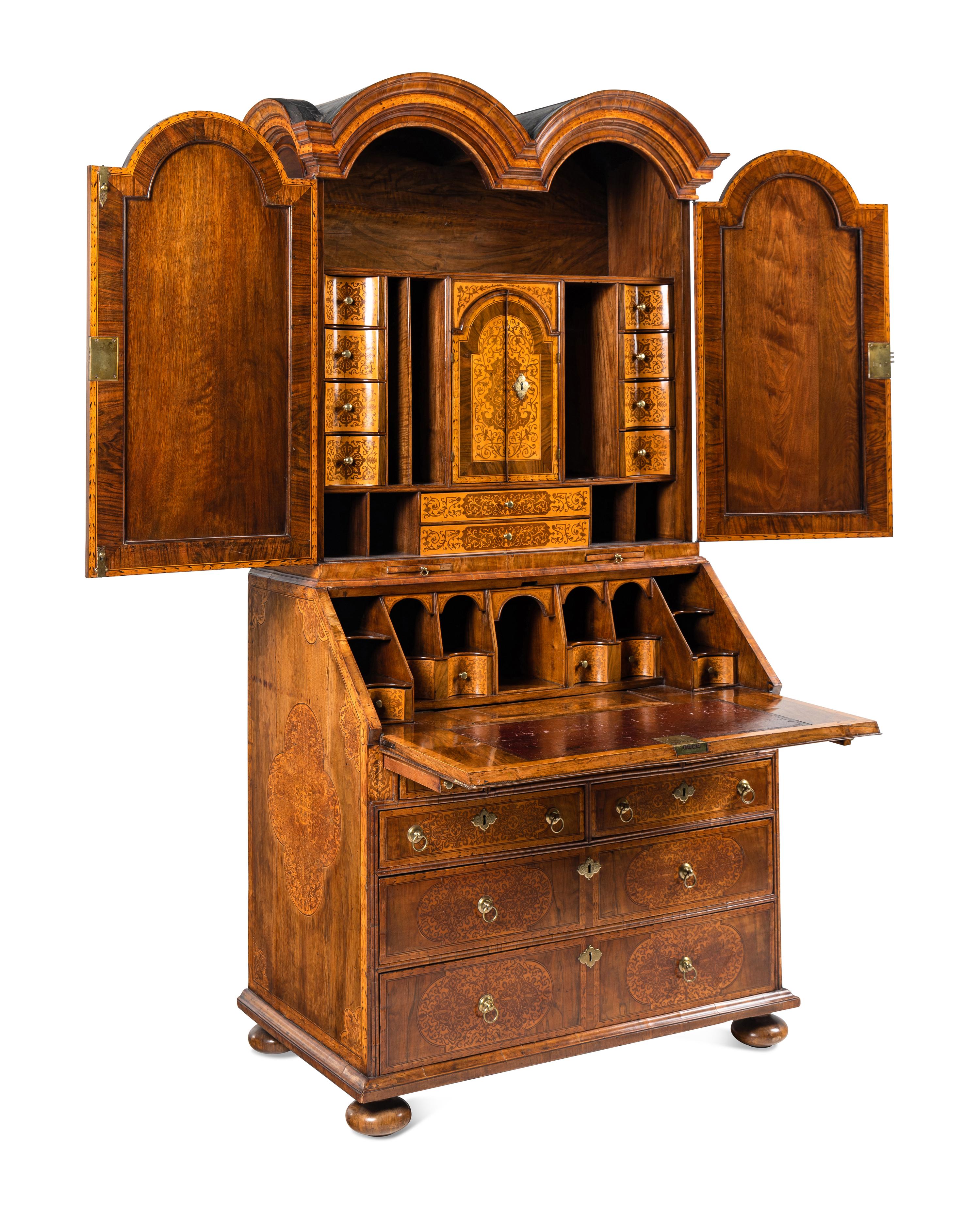 A William and Mary Walnut and Marquetry Bureau Cabinet