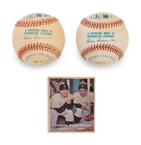 A Mickey Mantle and Yogi Berra Signed Autograph Baseball Collection with 1957 Topps Baseball Card (Beckett Authentication Services)