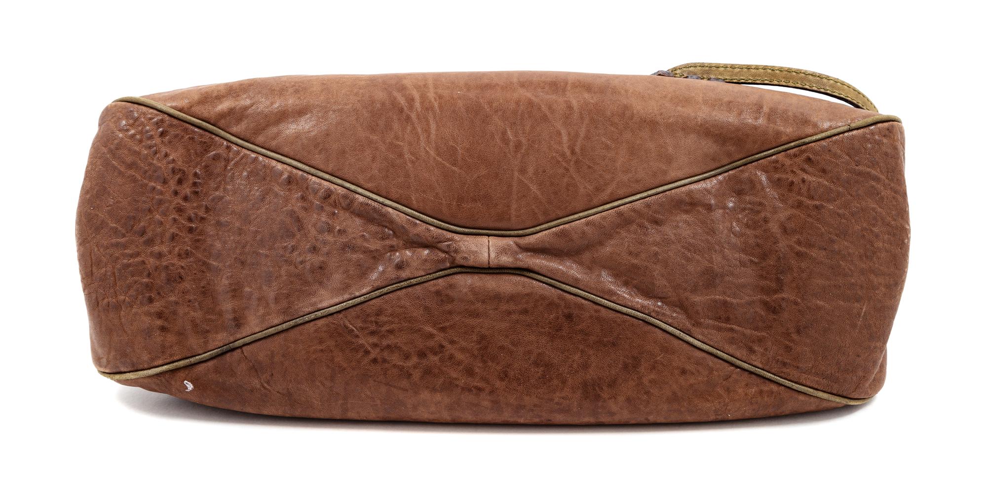 A Miu Miu Brown Leather Handbag, 7" H x 14.75" W x 6" D; Handle drop: 6.5".