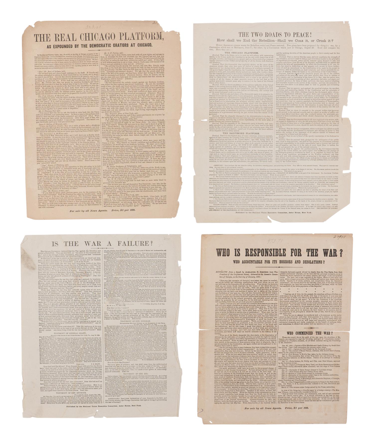 [ANTI-LINCOLN CAMPAIGN]. A group of 4 broadsides, comprising: