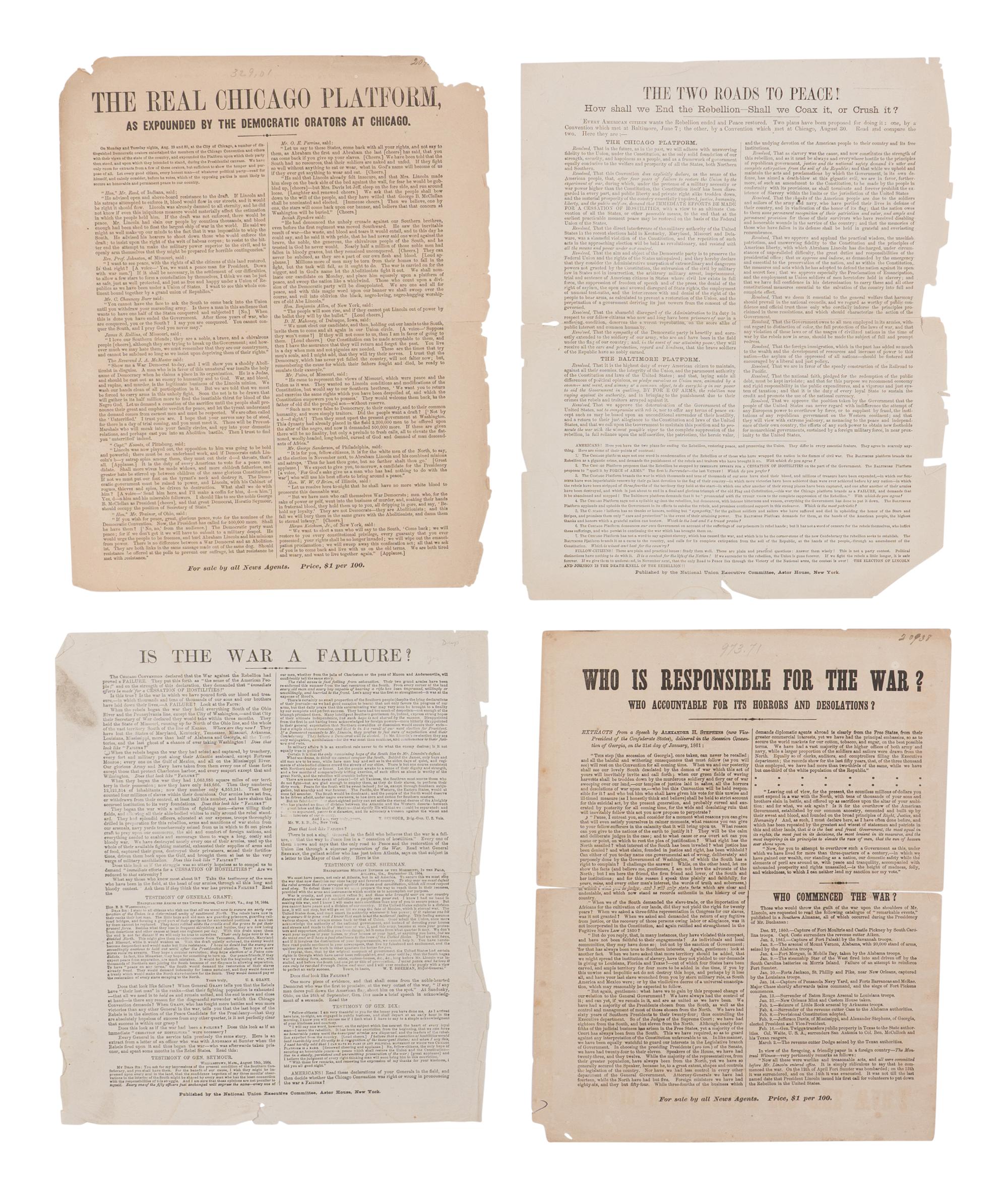 [ANTI-LINCOLN CAMPAIGN]. A group of 4 broadsides, comprising: