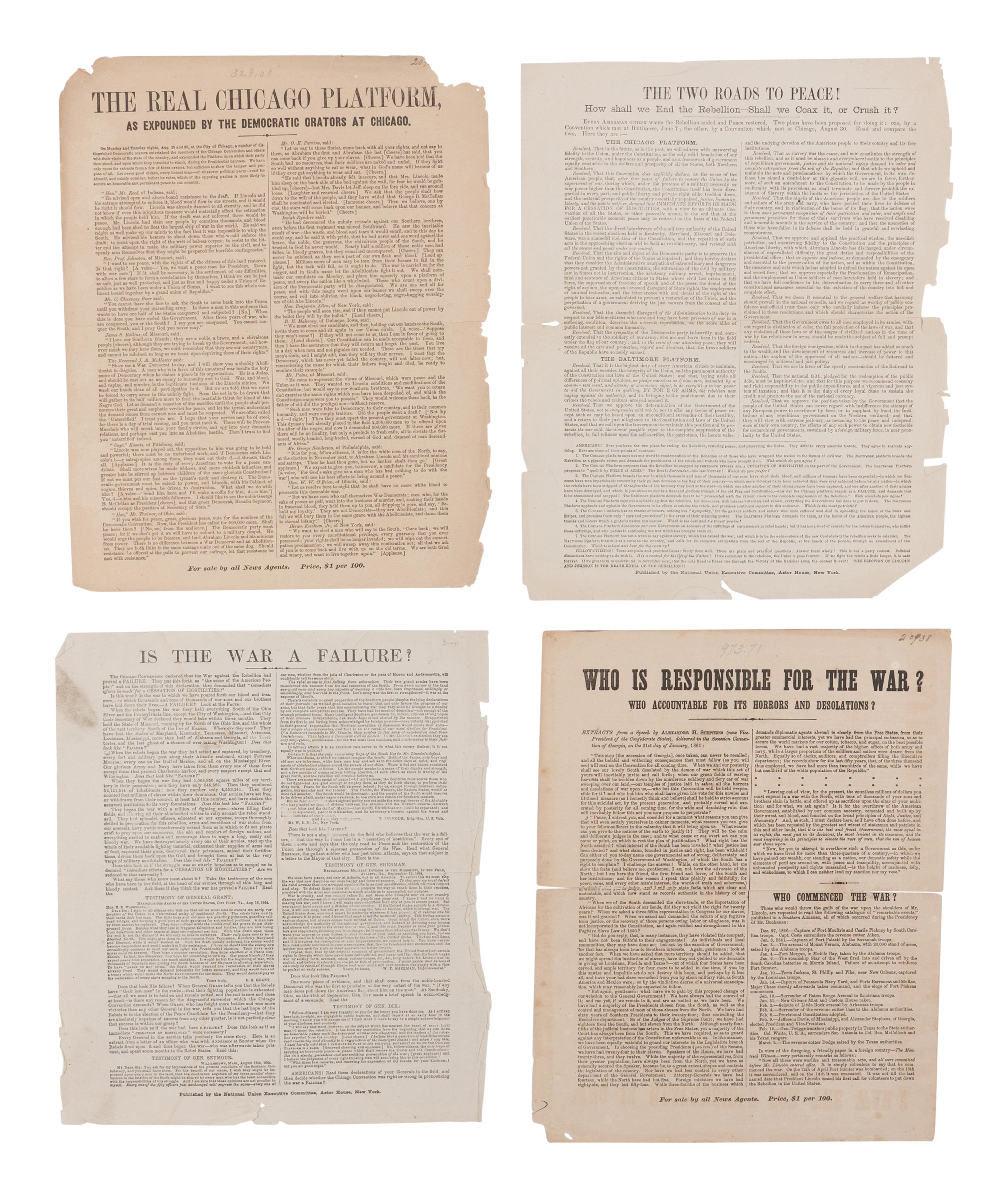 [ANTI-LINCOLN CAMPAIGN]. A group of 4 broadsides, comprising: