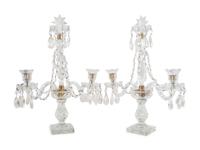 A Pair of Cut and Faceted Glass Two-Light Girandole Candelabra