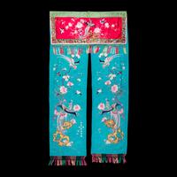 A Large Chinese Embroidered Silk Hanging Panel, Late 19th Century 清晚期 藍地綉花鳥大挂賬