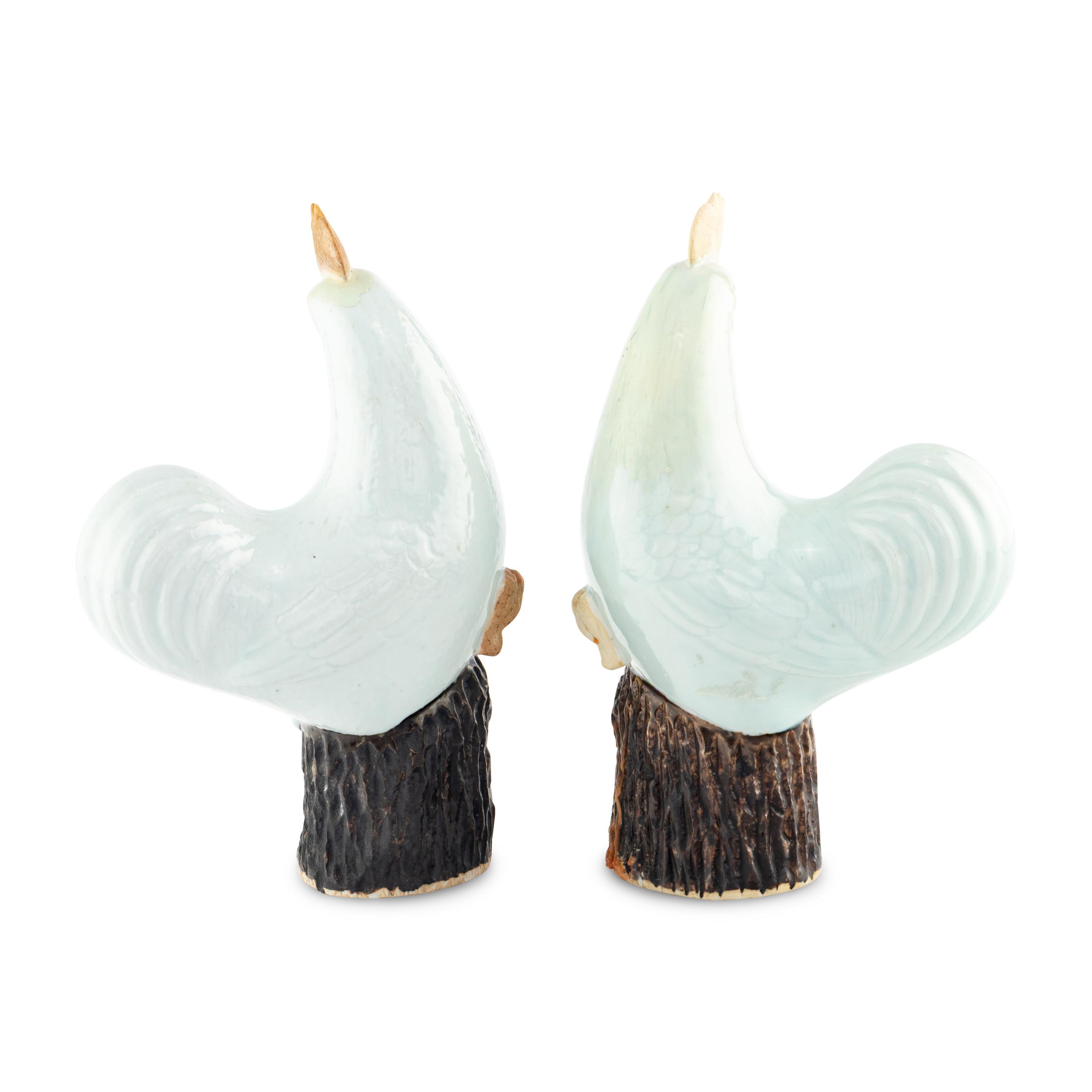 A Pair of Chinese Export Porcelain Models of Roosters