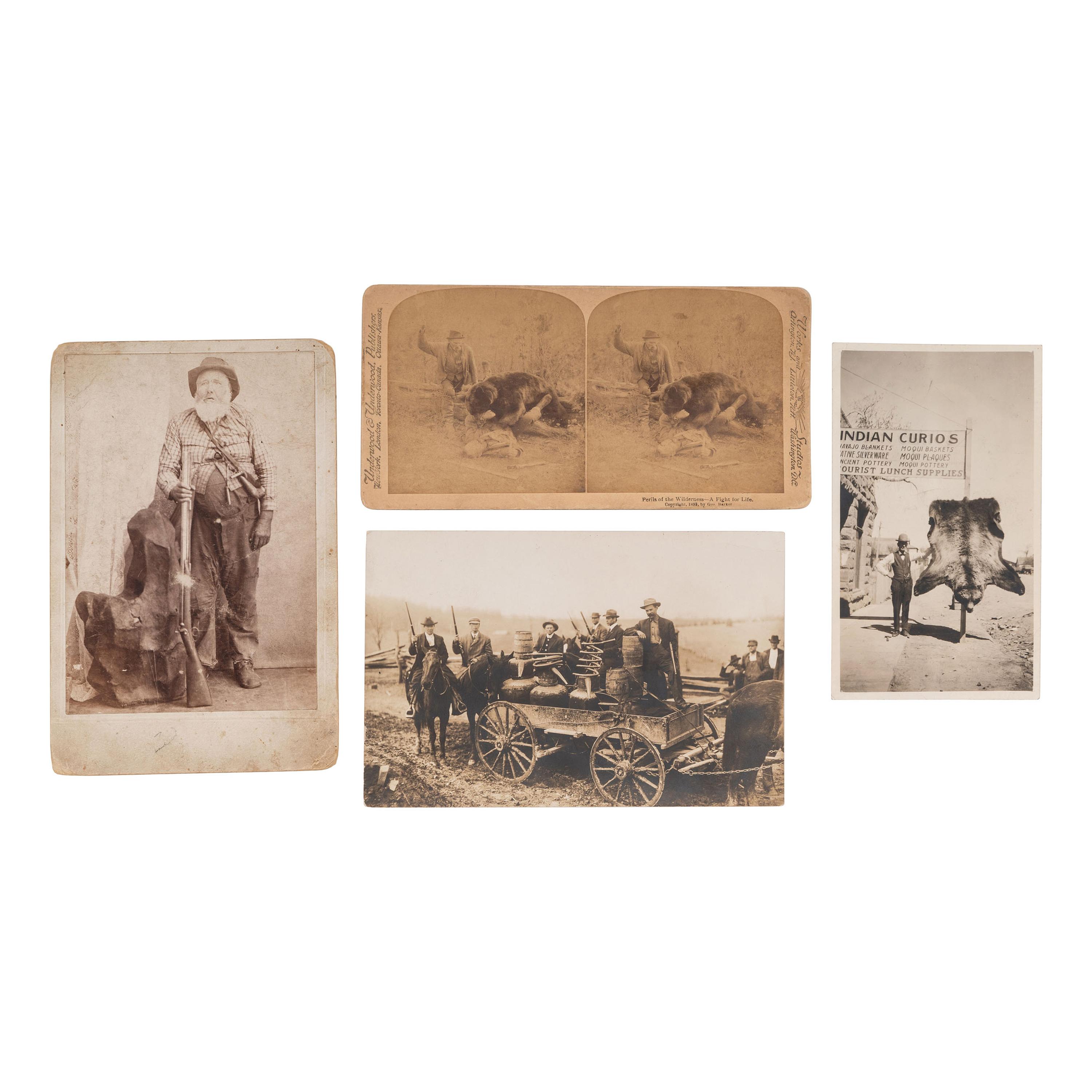 [EARLY PHOTOGRAPHY]. A group of 5 photographs of hunters or armed subjects, comprising: