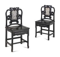 A Pair of Chinese Marble Inset Tielimu Side Chairs