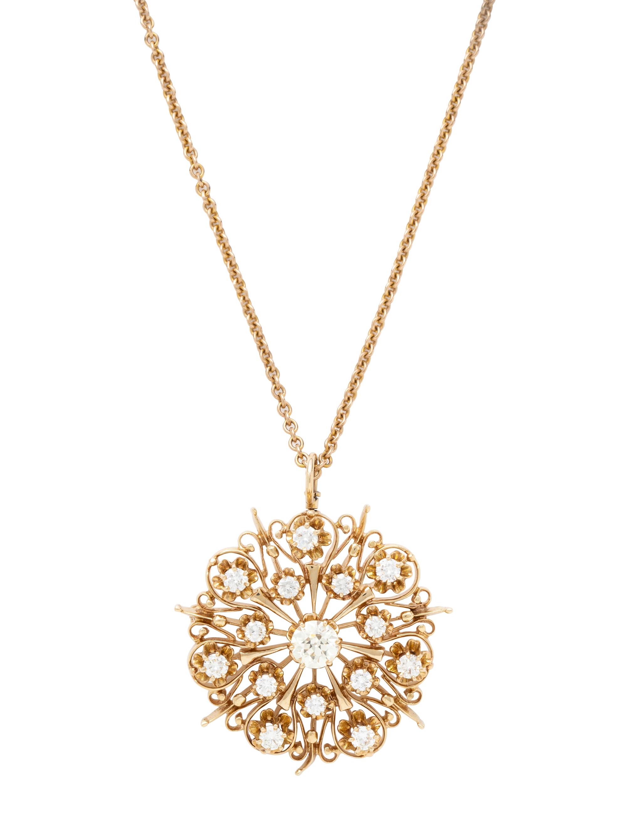 YELLOW GOLD AND DIAMOND PENDANT/BROOCH NECKLACE