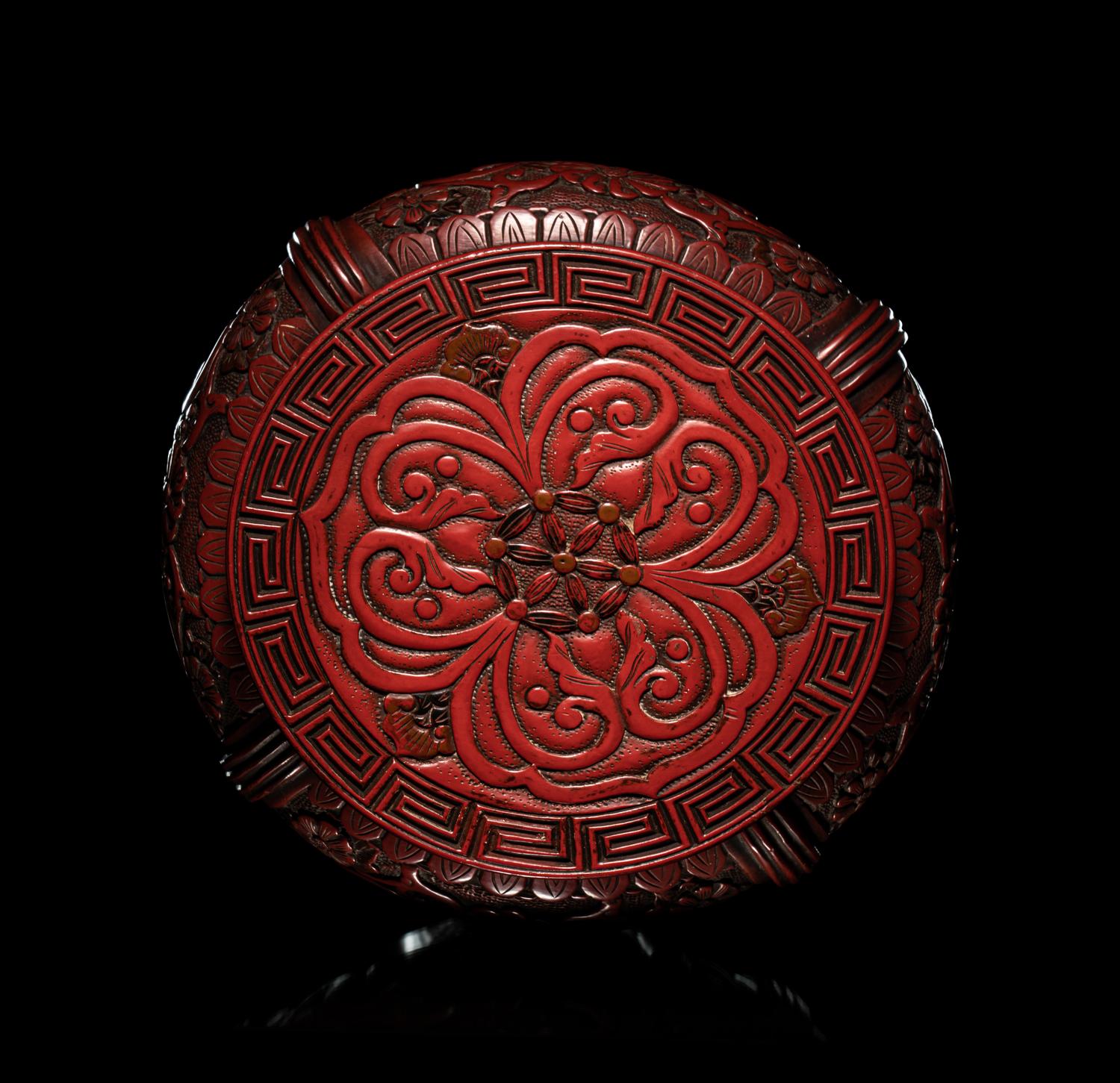 A Pair of Japanese Carved Cinnabar Lacquer Stands