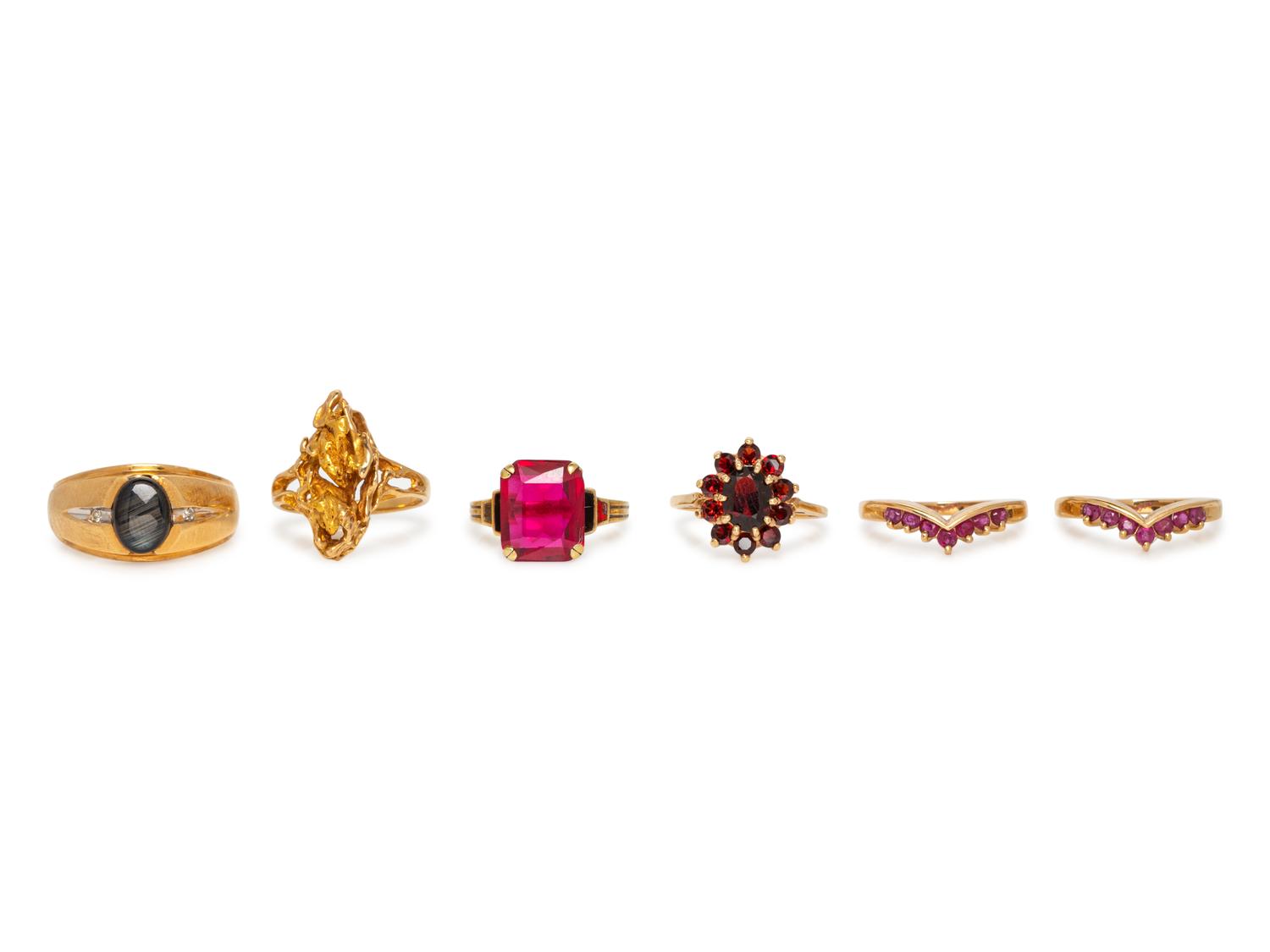 A Collection of Yellow Gold and Gemstone Rings,