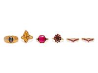 A Collection of Yellow Gold and Gemstone Rings,
