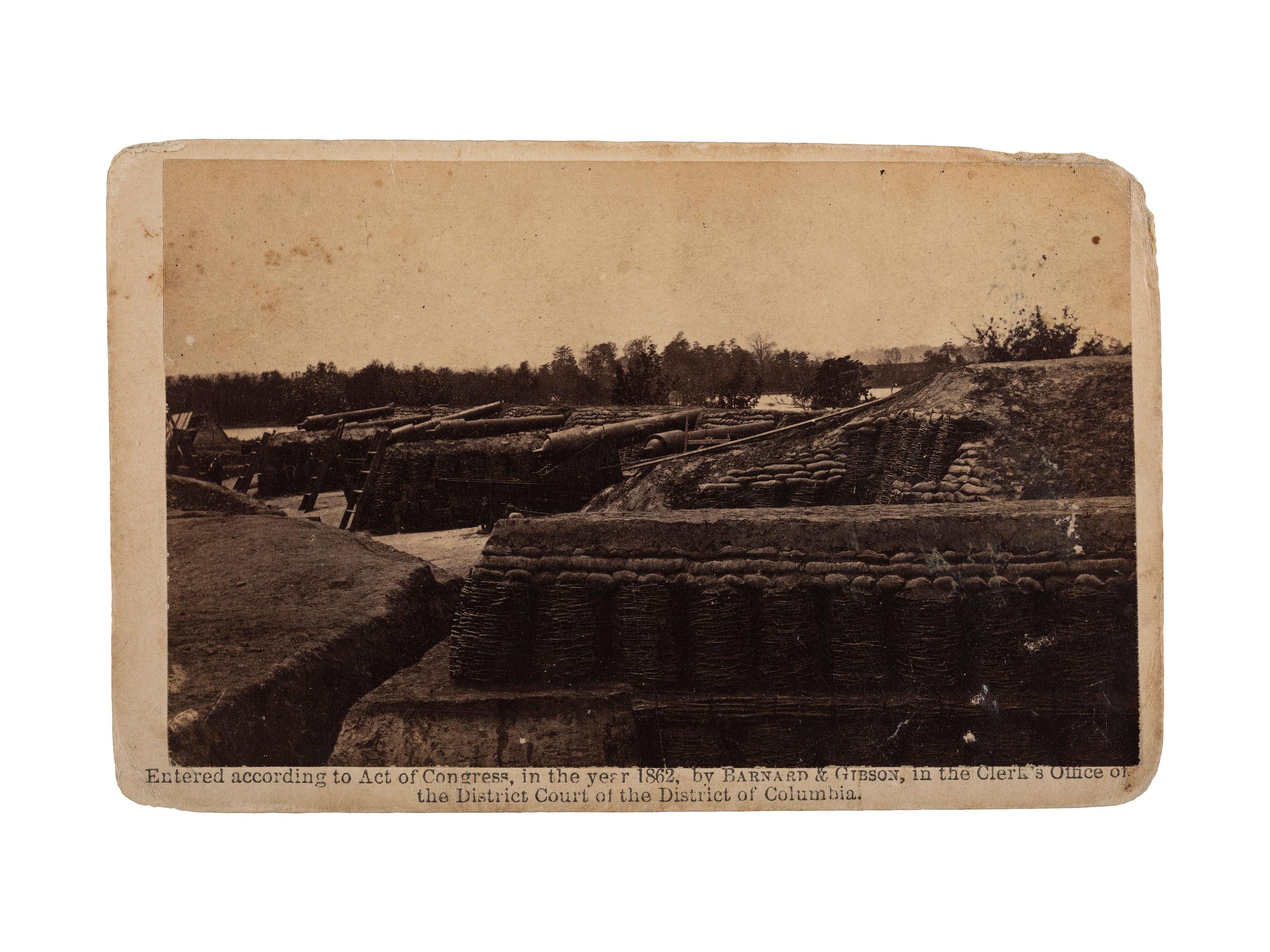 [CIVIL WAR]. BARNARD & GIBSON, photographers. CDV of Battery No. 1 near Yorktown, Virginia. Washington, DC: 1862.