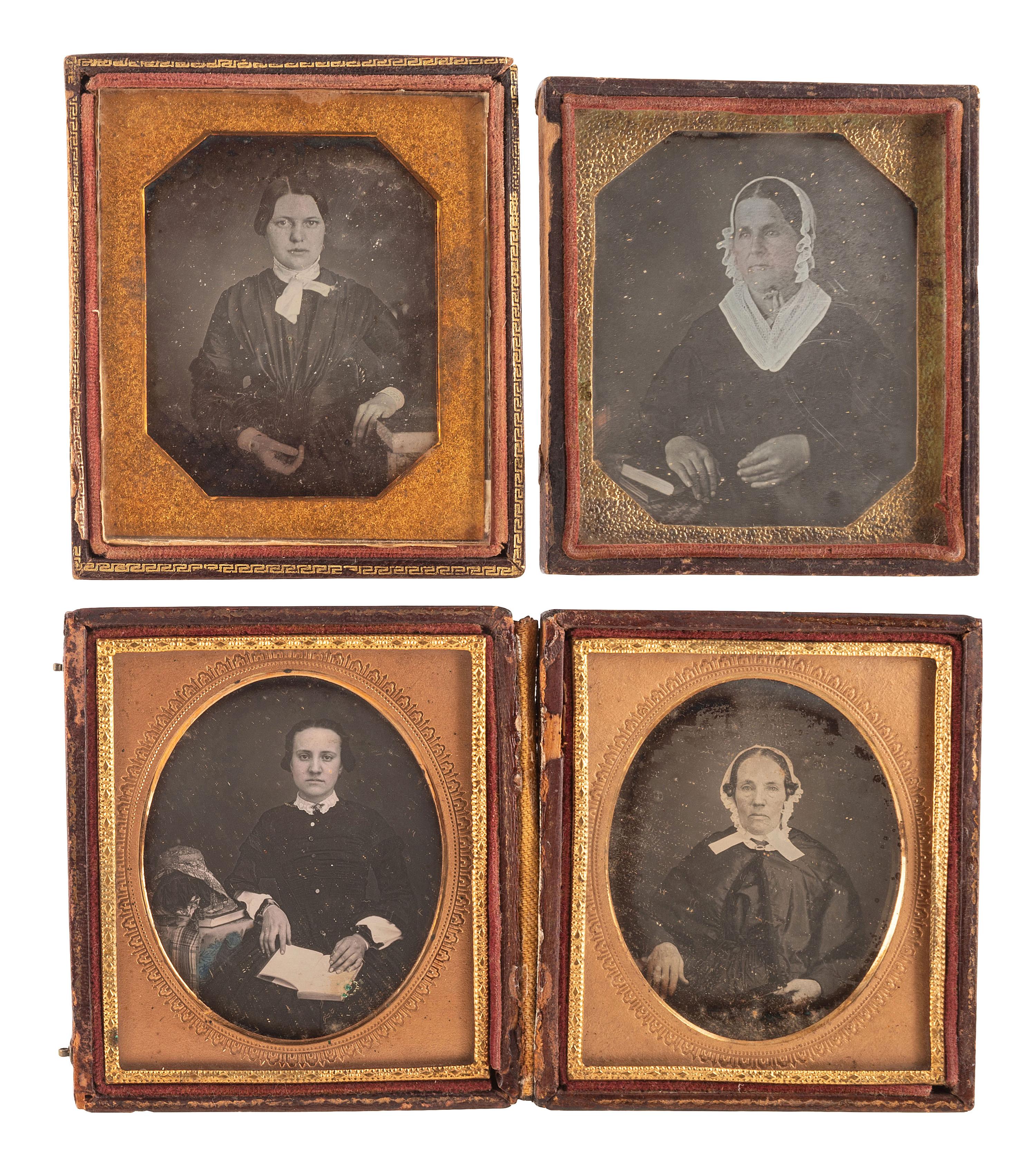 [EARLY PHOTOGRAPHY]. A group of 19 daguerreotype portraits of people with books, including: