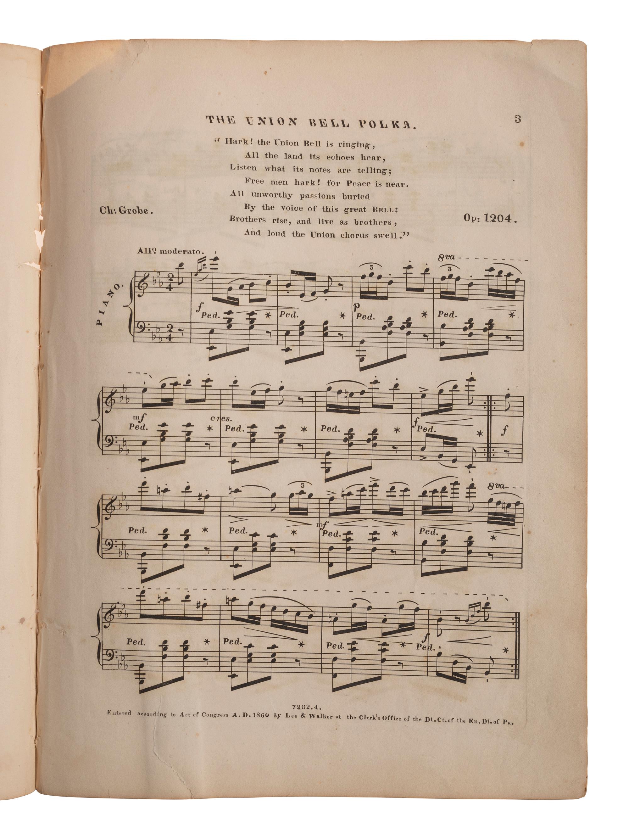 [LINCOLNIANA]. The Union "Bell" Polka, Dedicated to the Hon. John Bell. of Tenn . Philadelphia: Lee & Walker, 1860.