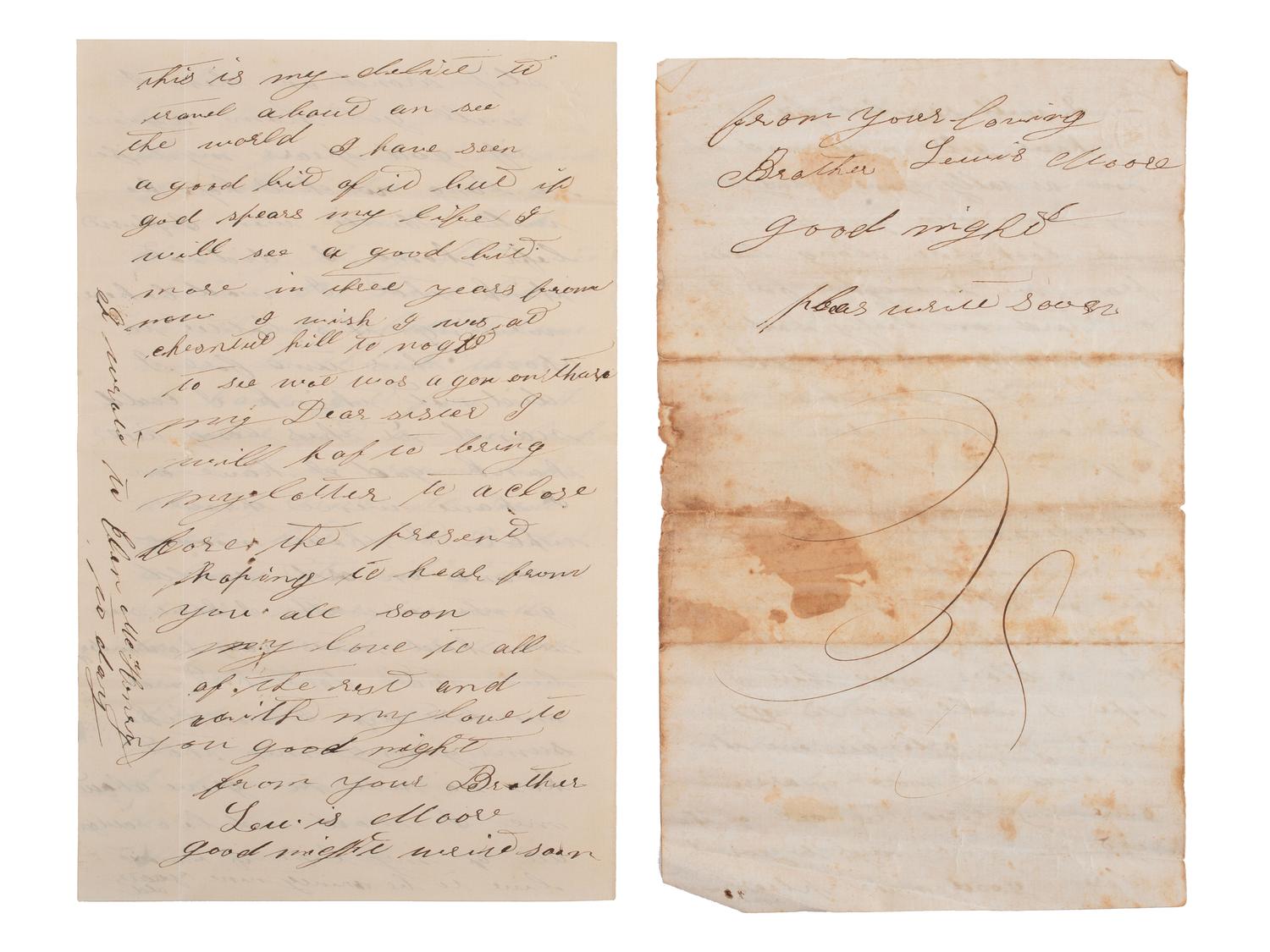 [CIVIL WAR]. Letters of Lewis Moore, Co. B, 1st Pennsylvania Cavalry.