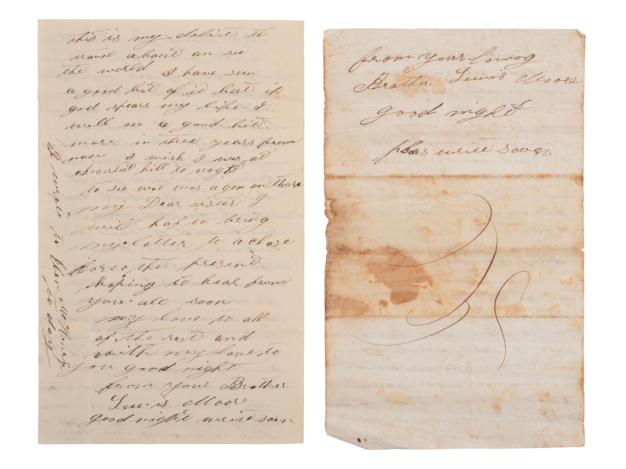 [CIVIL WAR]. Letters of Lewis Moore, Co. B, 1st Pennsylvania Cavalry.