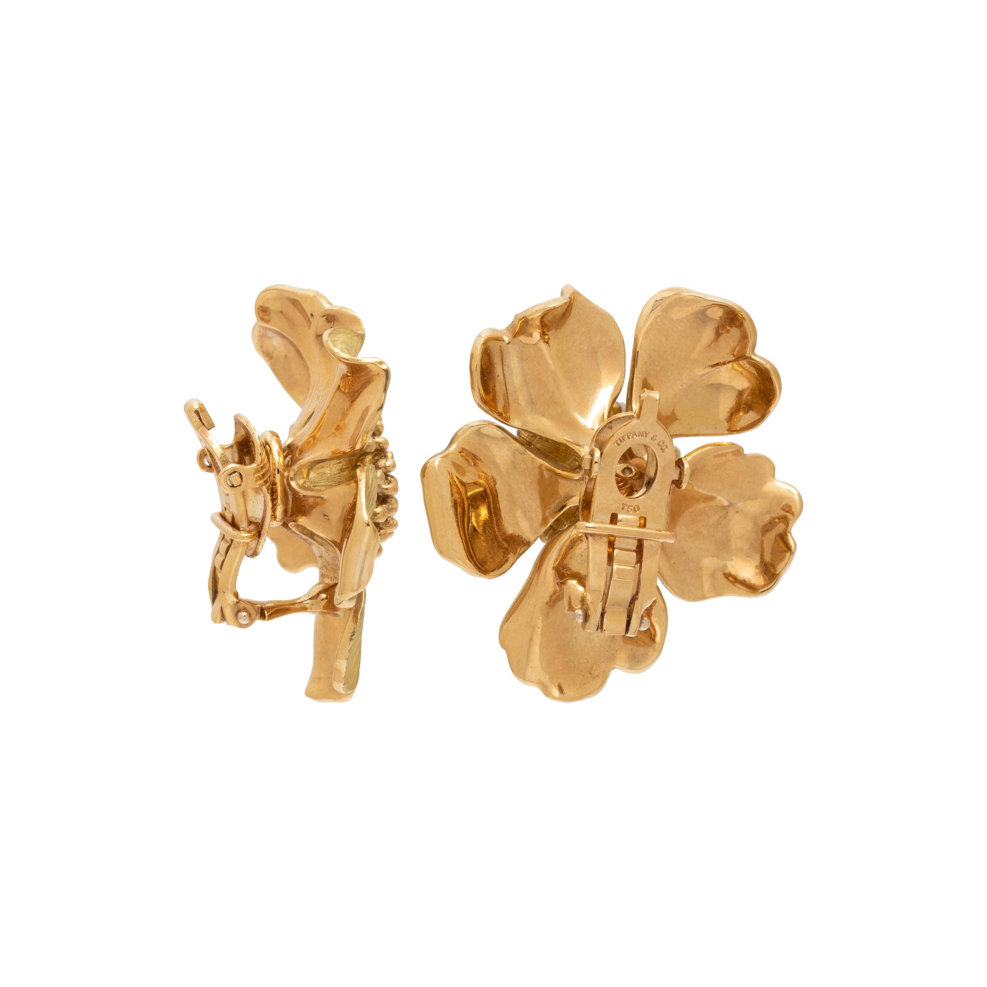 TIFFANY & CO., YELLOW GOLD 'WILD ROSE' EARCLIPS