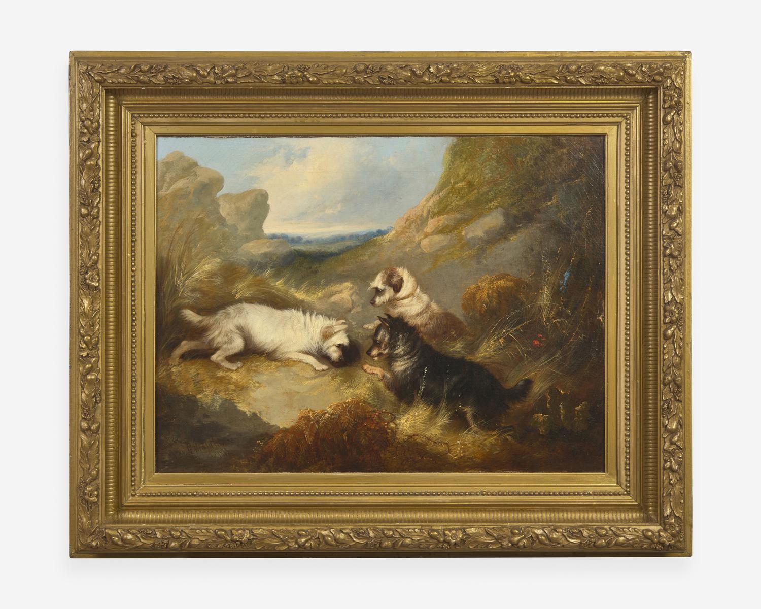 George Armfield (English, 1810-1893), A Pair: Dogs Chasing Prey in Landscapes , dated “1848”