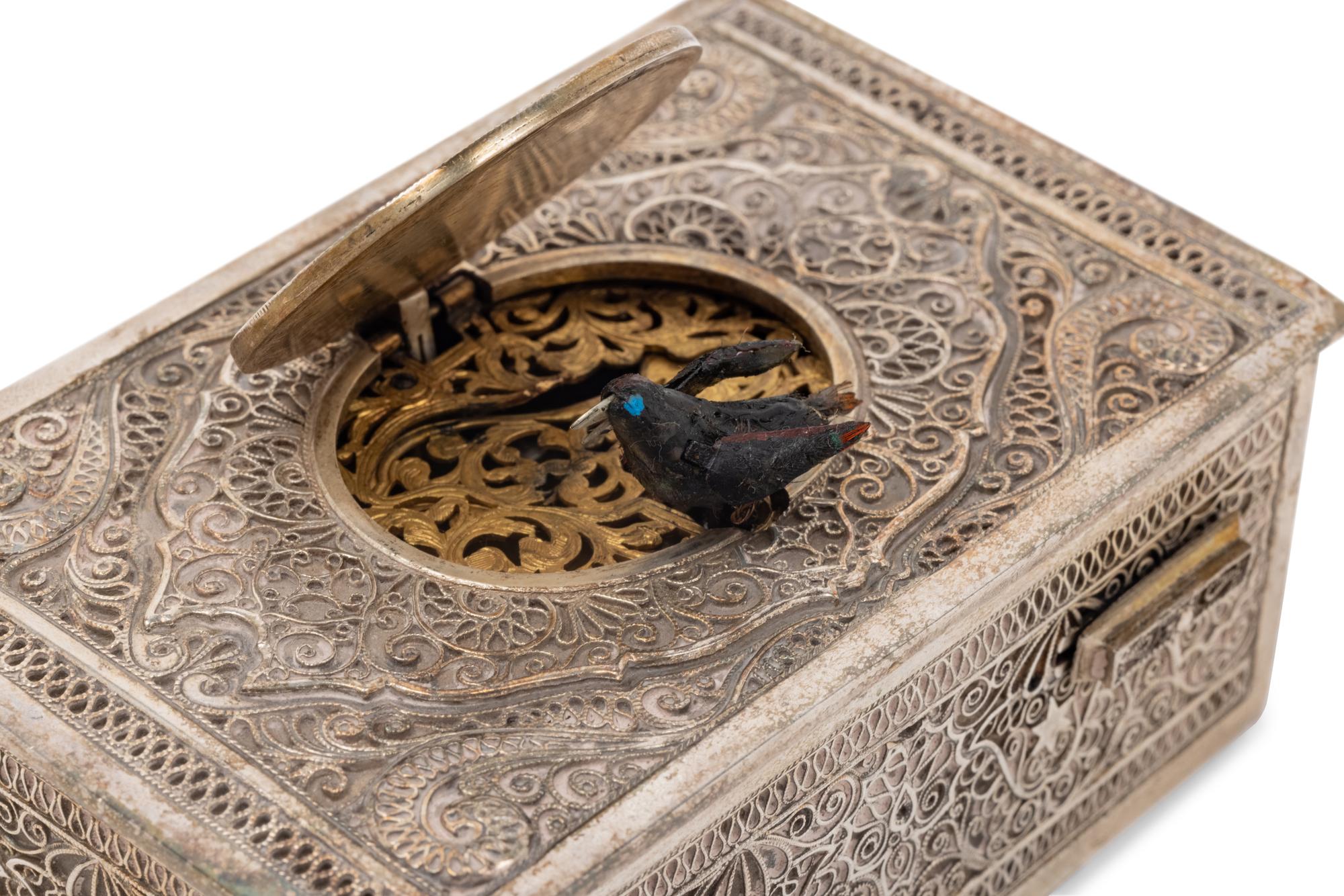 A German Silver Singing Bird Automaton Box