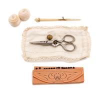 Five Needlework Boxes and a Spool Caddy with Pin Cushion