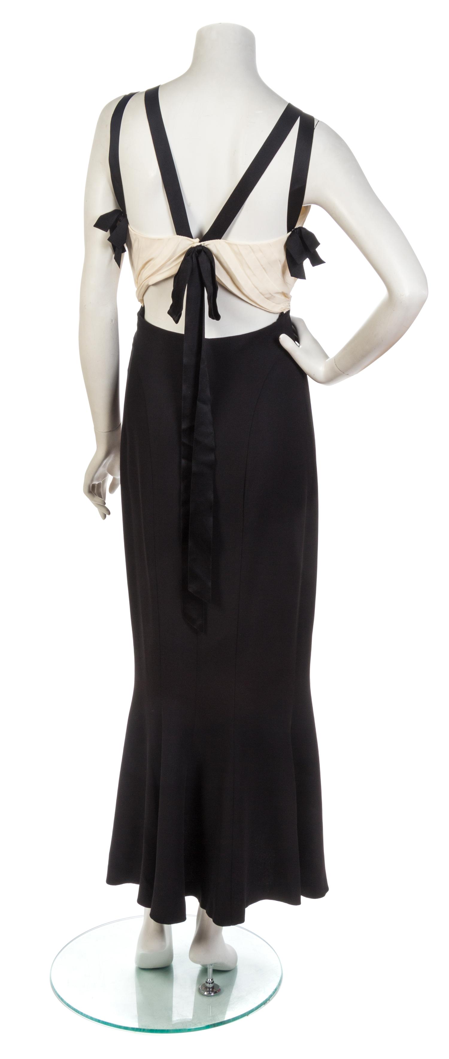 A Chanel Black and Ivory Silk Evening Dress, Size 38.
