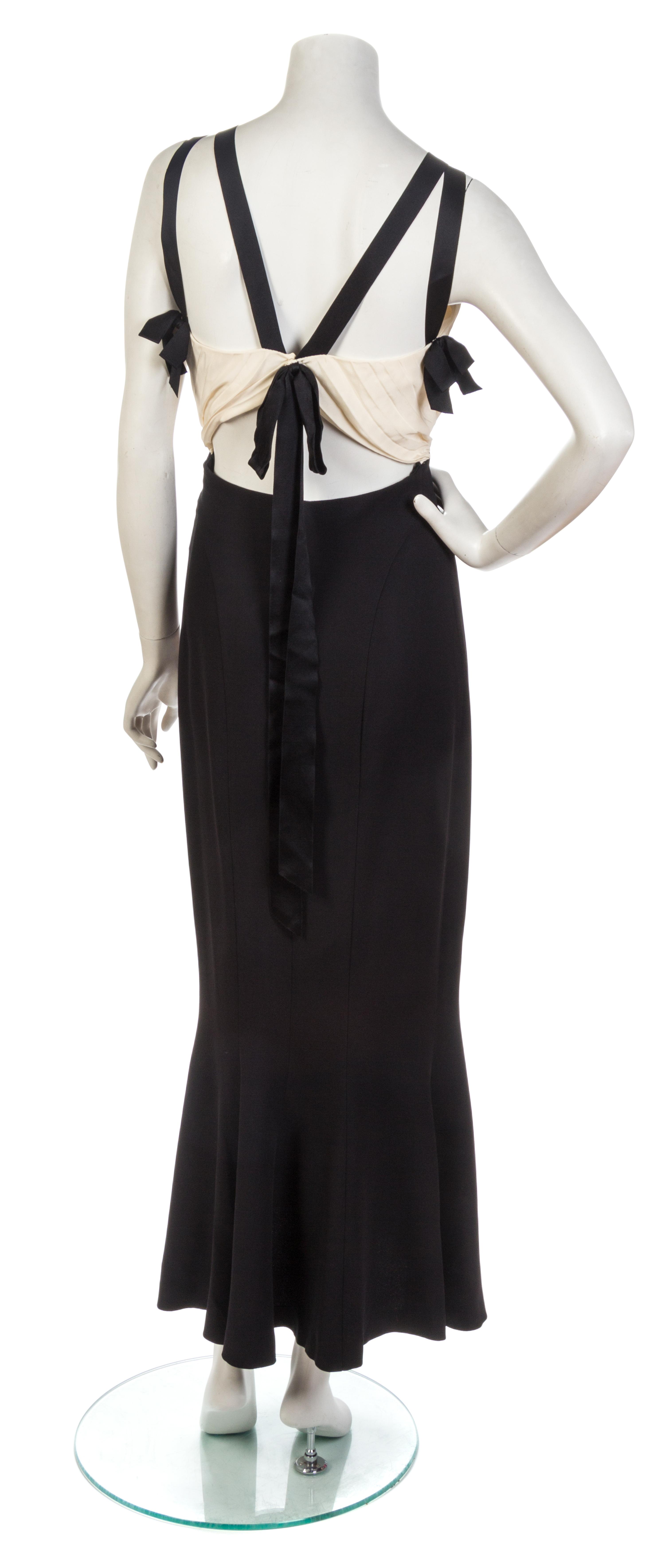 A Chanel Black and Ivory Silk Evening Dress, Size 38.