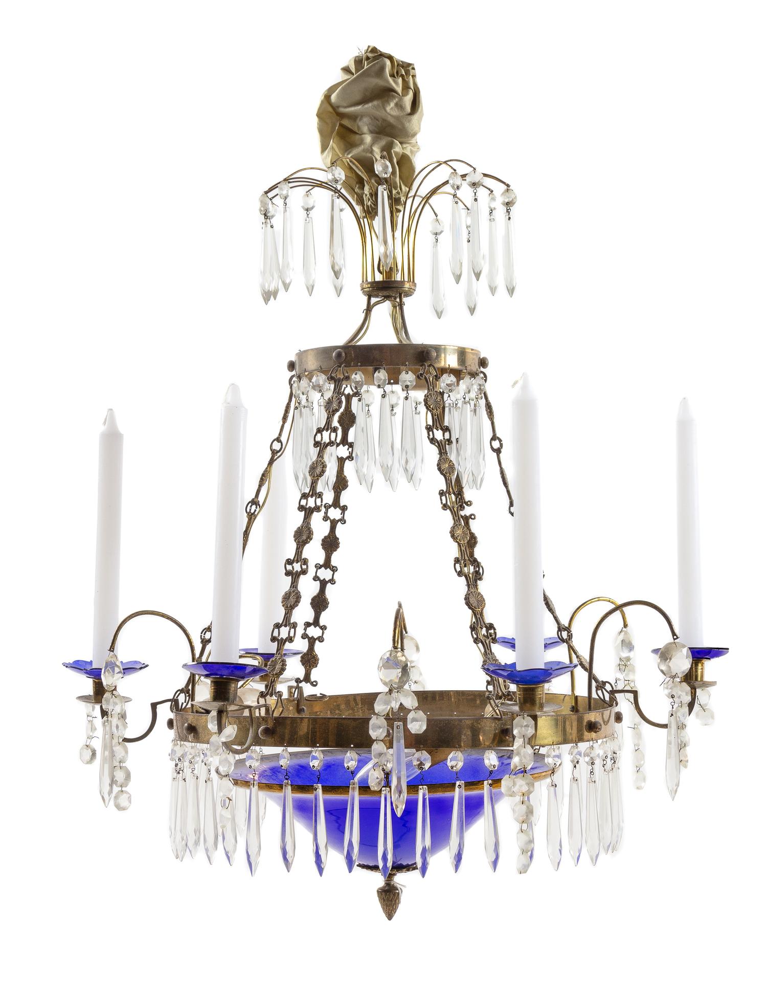 A Swedish Bronze and Cut Glass Chandelier