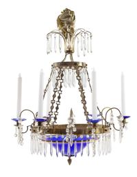 A Swedish Bronze and Cut Glass Chandelier