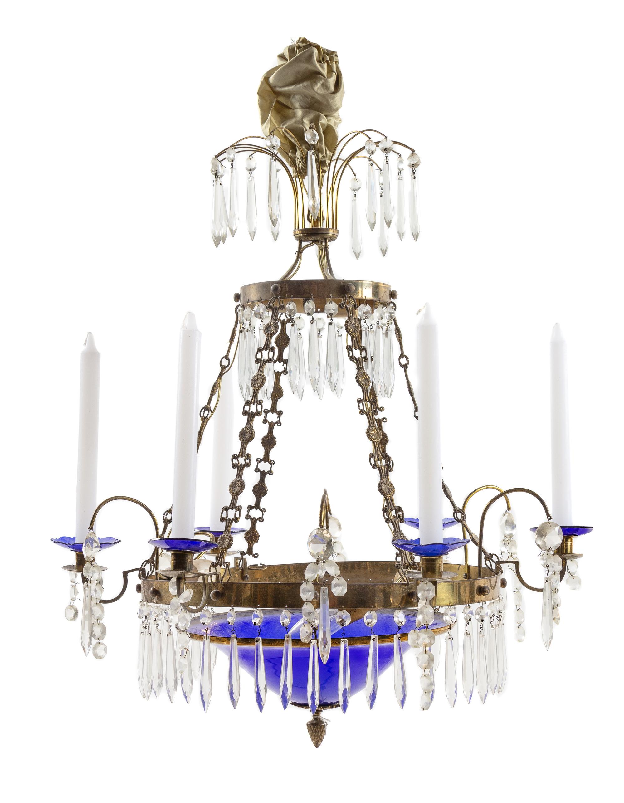 A Swedish Bronze and Cut Glass Chandelier
