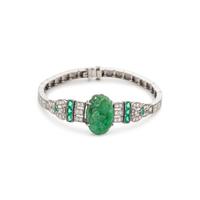 ART DECO, JADE, DIAMOND AND EMERALD SIMULANT BRACELET