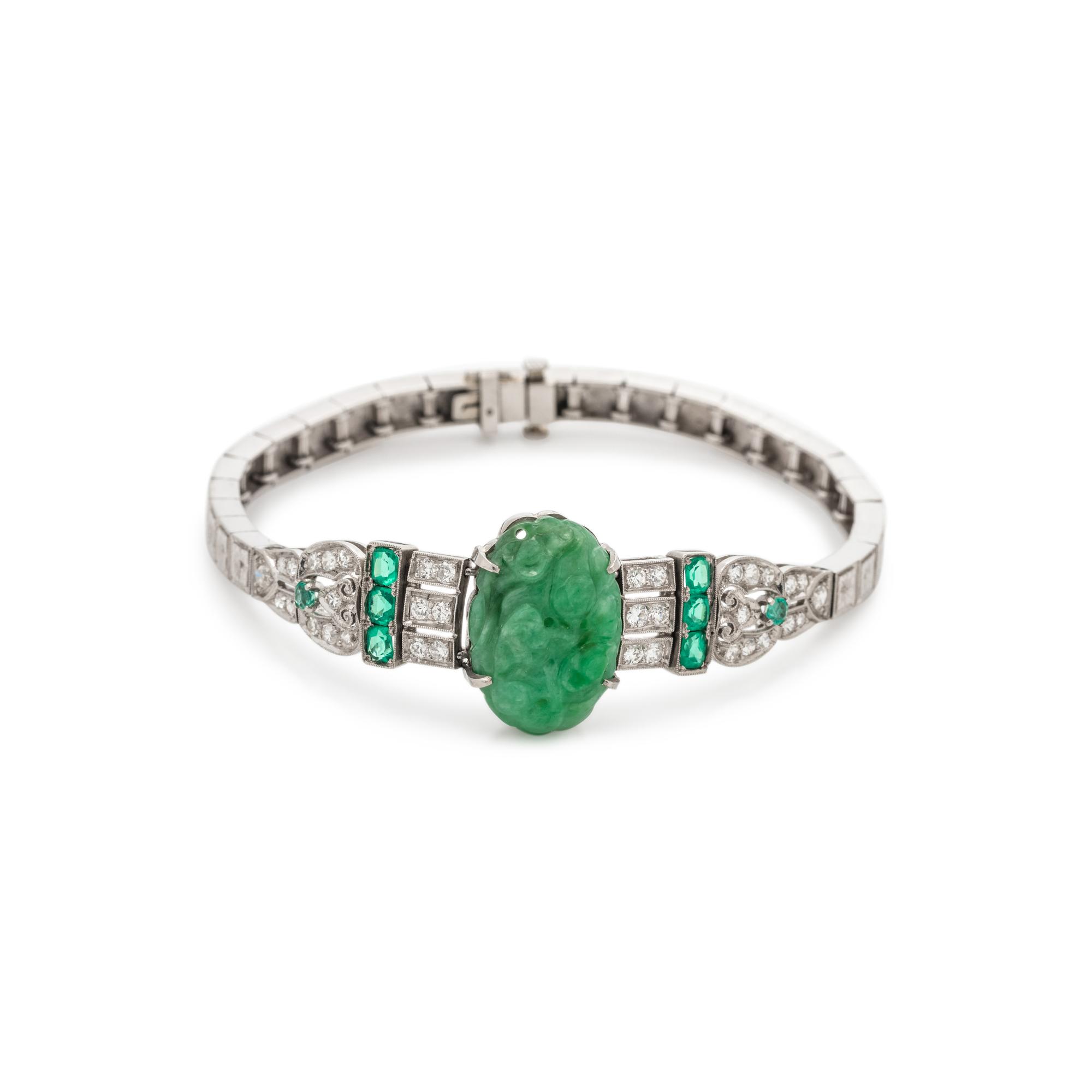 ART DECO, JADE, DIAMOND AND EMERALD SIMULANT BRACELET