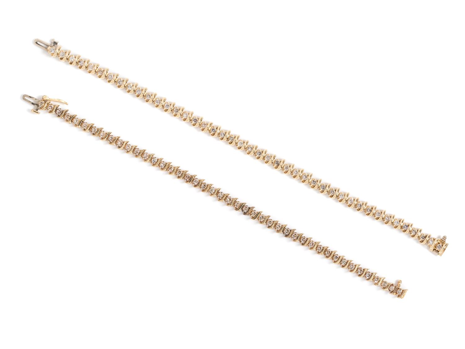 A Collection of Yellow Gold and Diamond Bracelets,