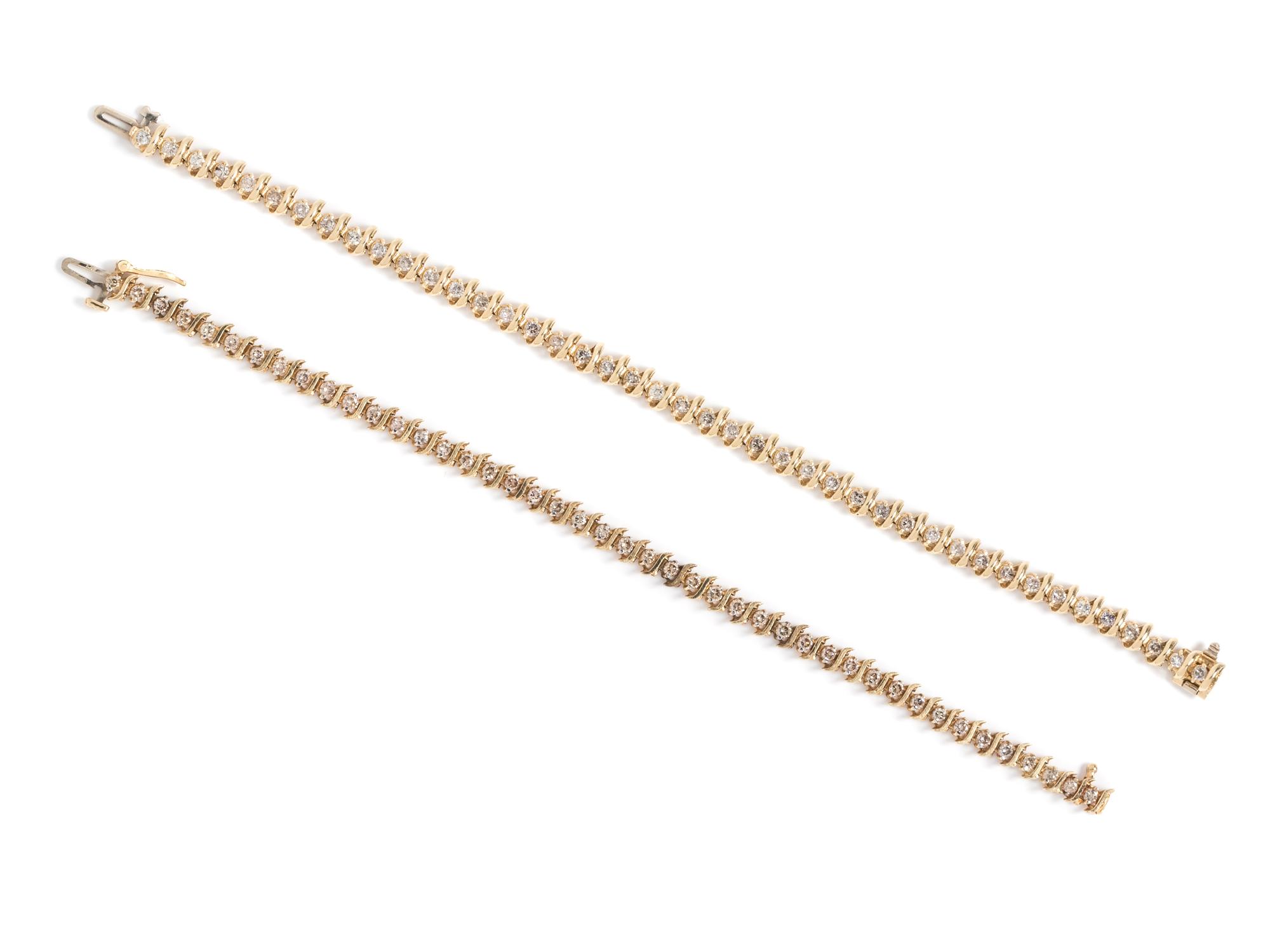 A Collection of Yellow Gold and Diamond Bracelets,