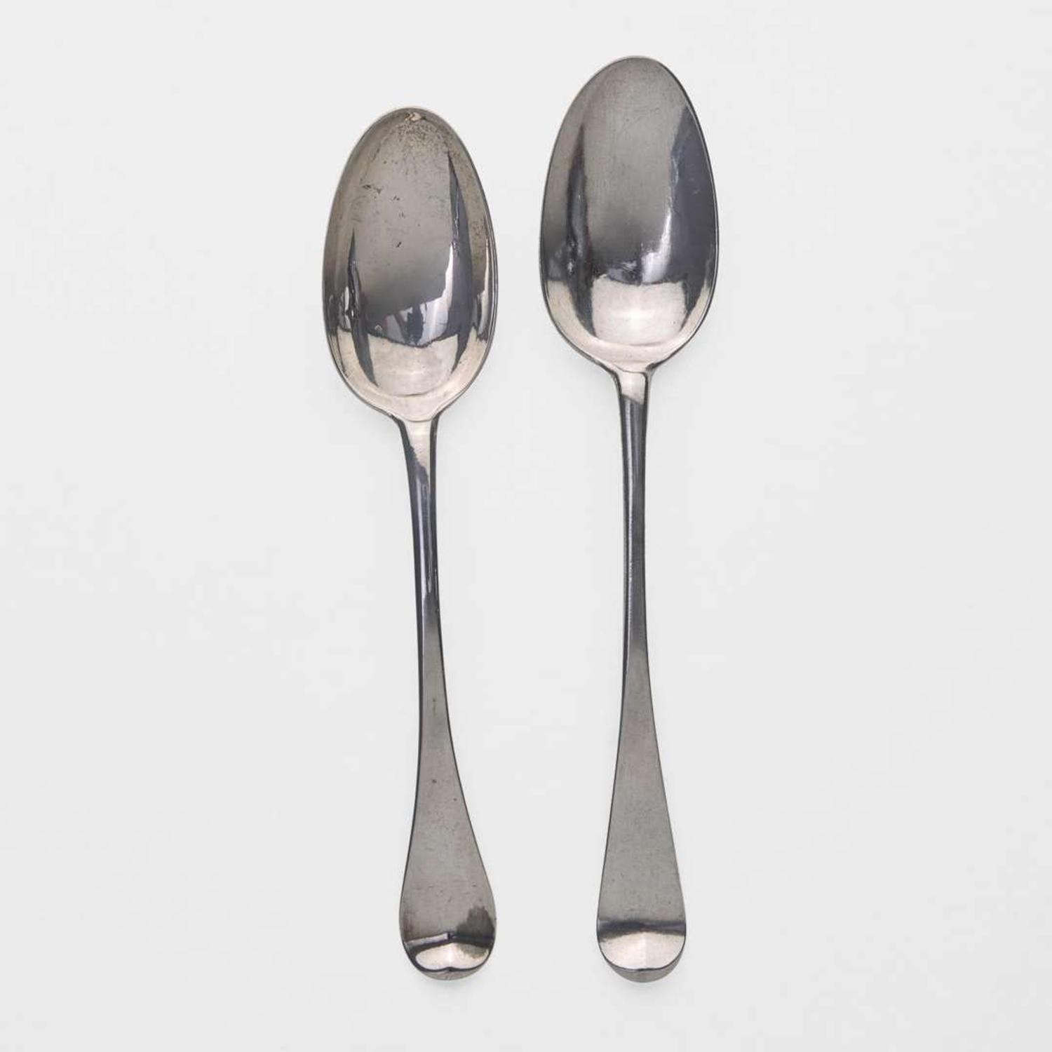 Two silver tablespoons Thomas Clark (1725-1781) and Benjamin Hurd (1739-1781), Boston, MA, circa 1760