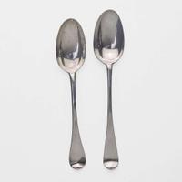 Two silver tablespoons Thomas Clark (1725-1781) and Benjamin Hurd (1739-1781), Boston, MA, circa 1760