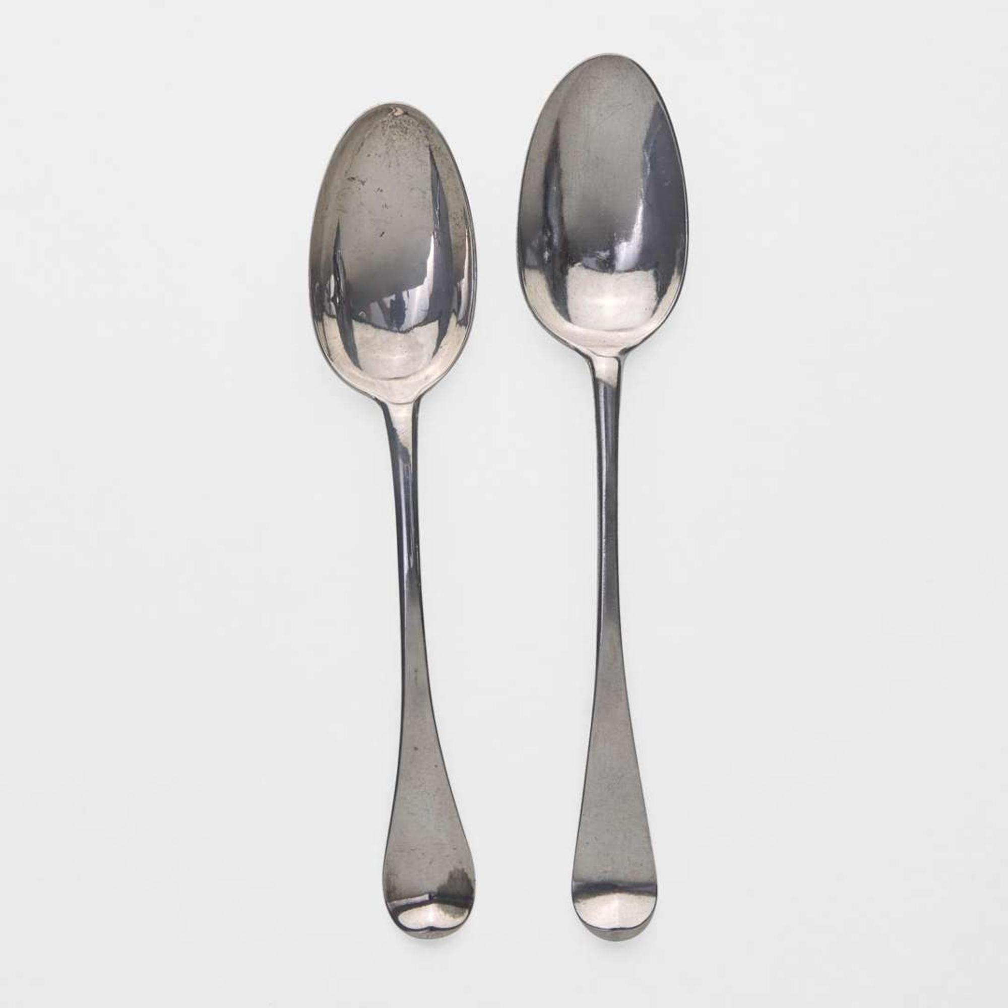 Two silver tablespoons Thomas Clark (1725-1781) and Benjamin Hurd (1739-1781), Boston, MA, circa 1760