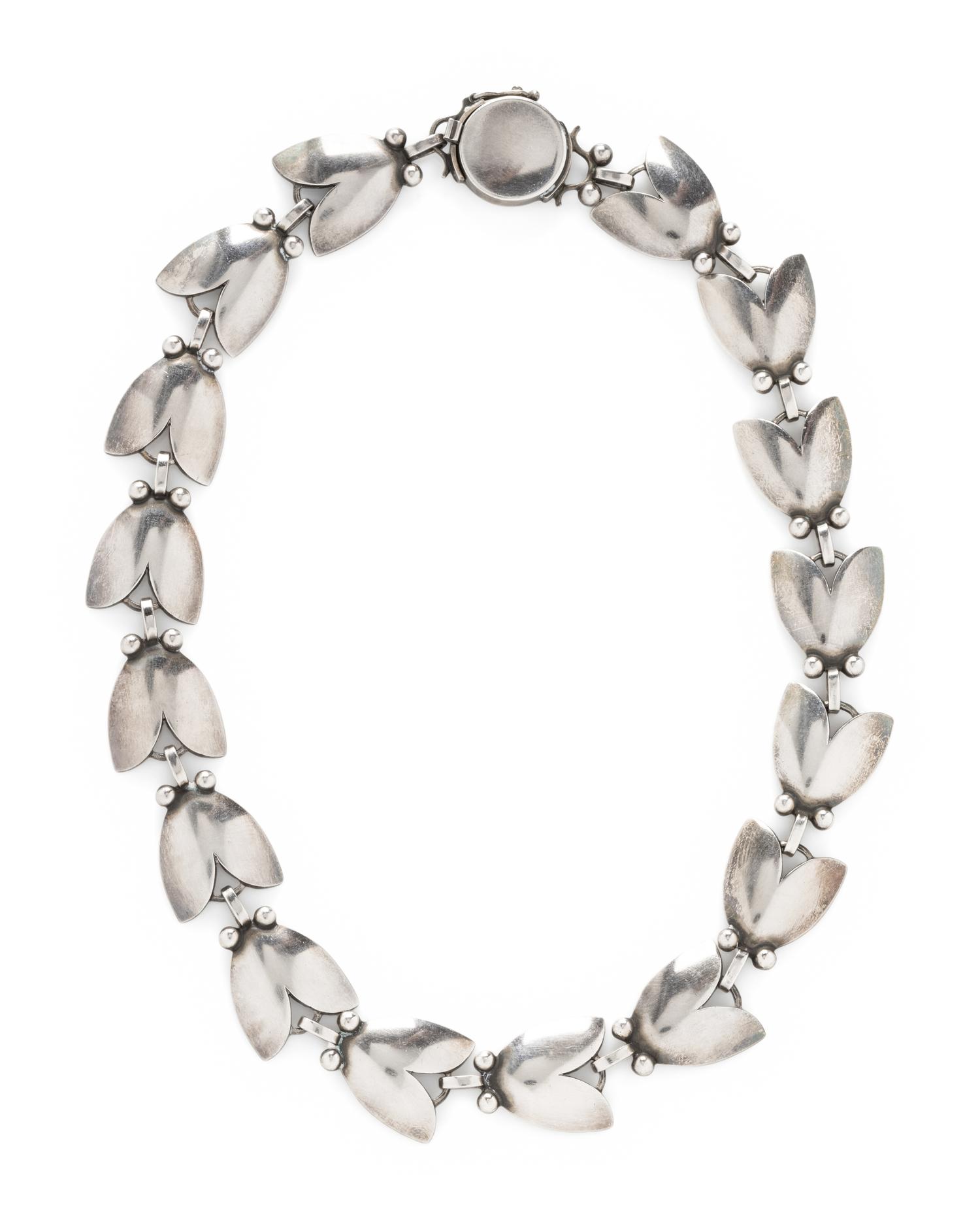 GEORG JENSEN, STERLING SILVER TULIP NECKLACE AND BRACELET
