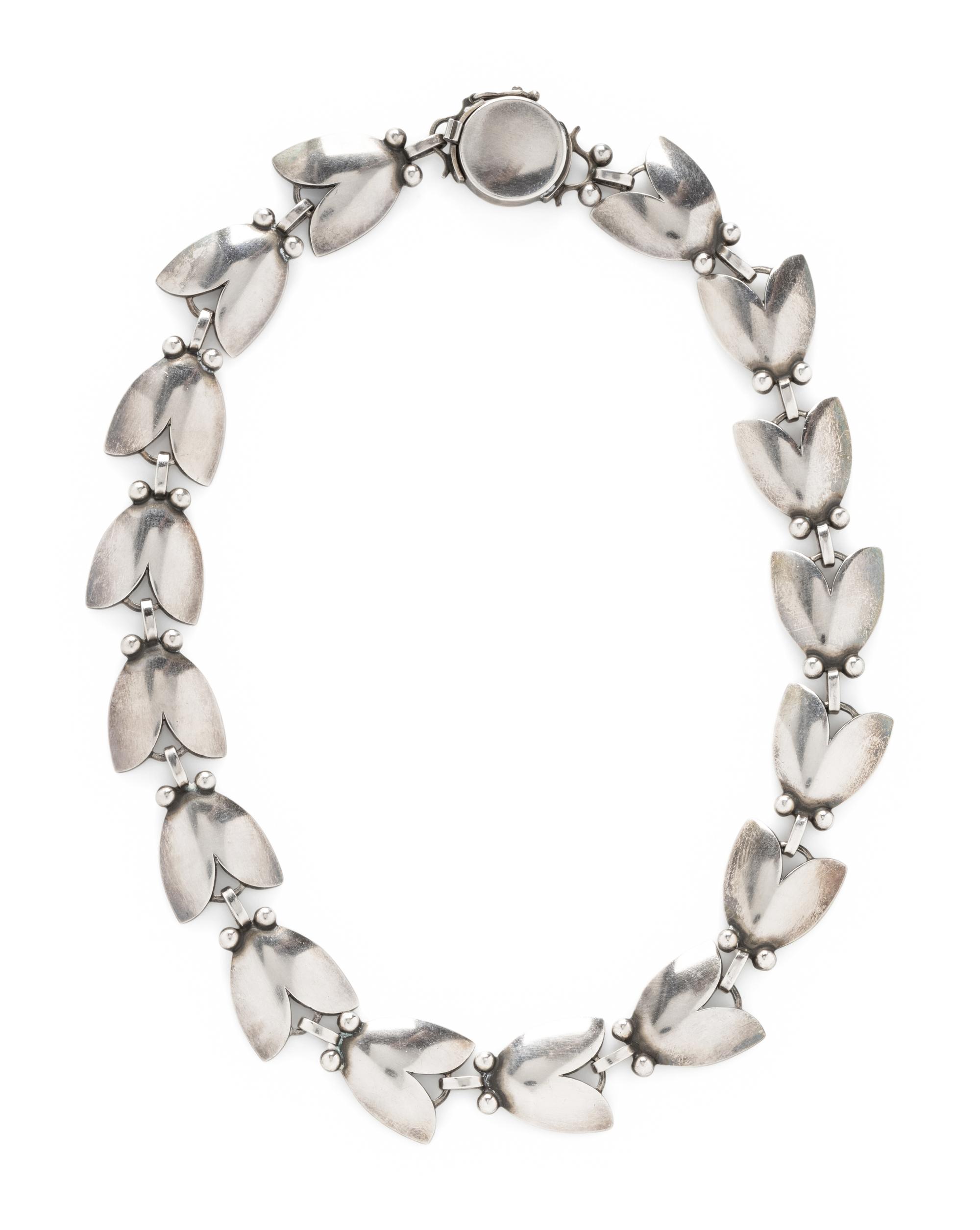 GEORG JENSEN, STERLING SILVER TULIP NECKLACE AND BRACELET