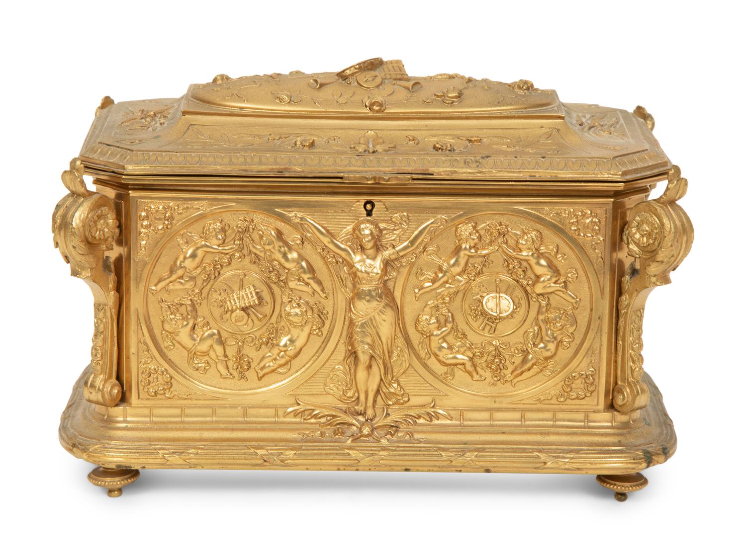 A French Gilt Bronze Jewelry Casket