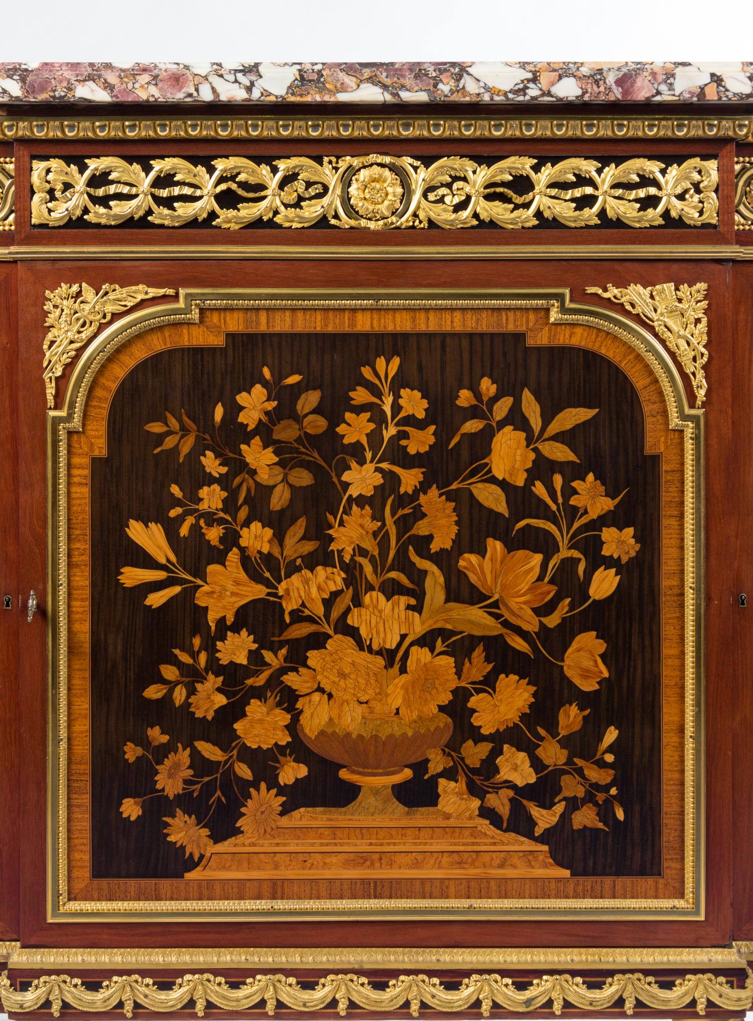 A Louis XVI Style Gilt Bronze Mounted Marquetry Console Height 45 x width 69 x depth 20 1/2 inches. — PARIS, CIRCA 1900