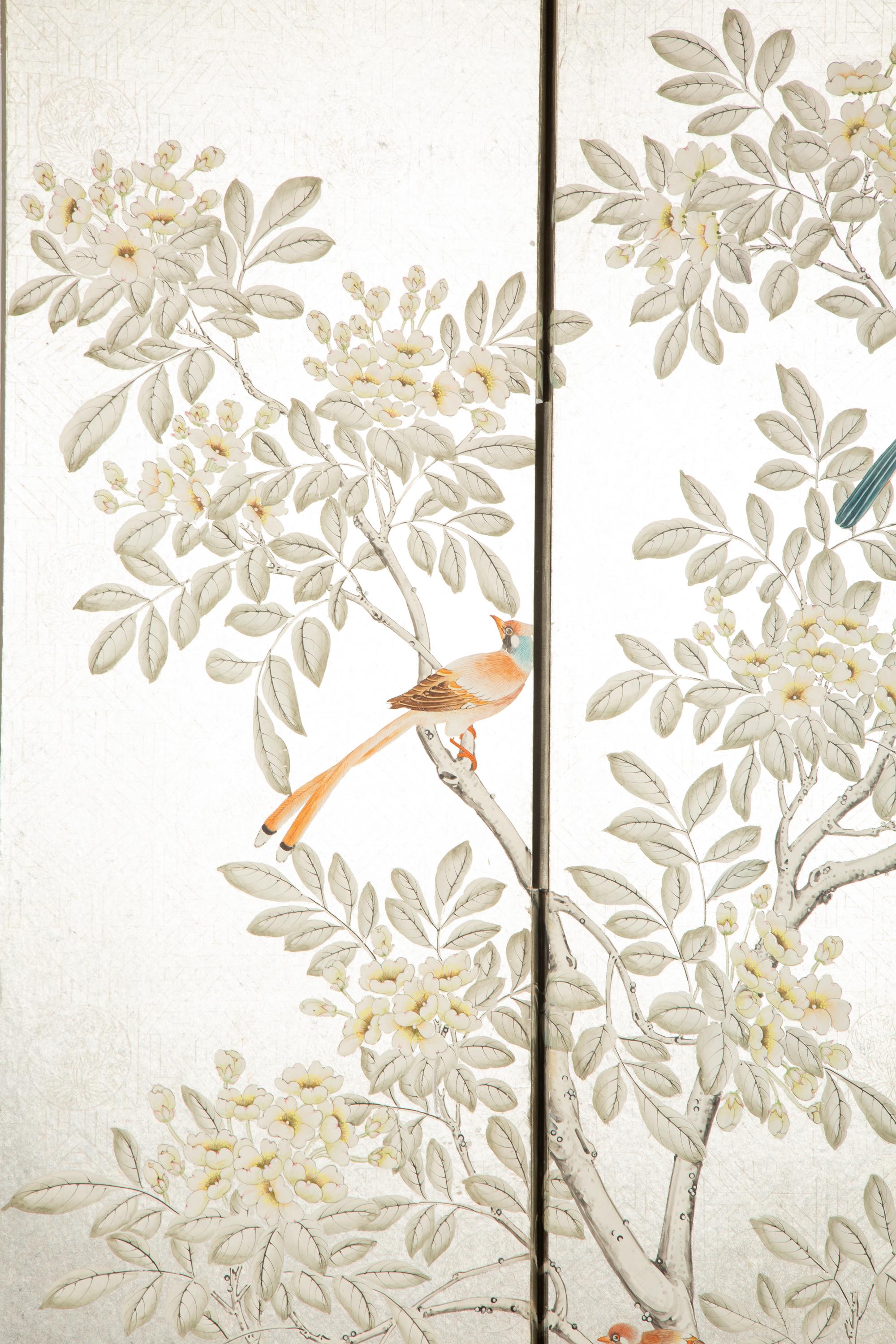 A Four-Panel Floor Screen with Silvered Wallpaper
