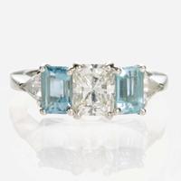 A Platinum and Aquamarine Ring with Tiffany Diamond 1.00 Carat Cut Cornered Rectangular Mixed Cut Diamond, Tiffany & Co.