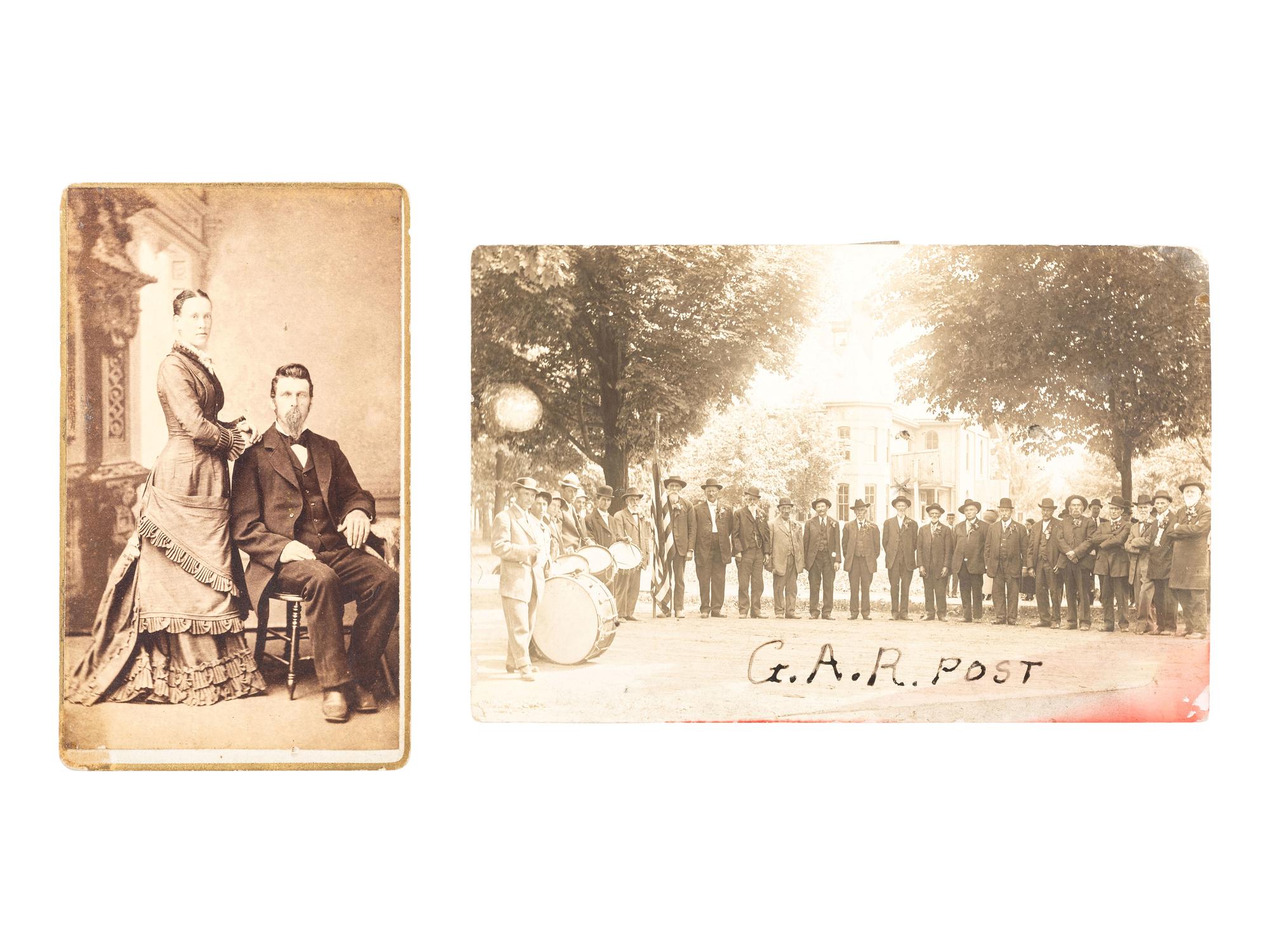 [CIVIL WAR]. Quarter plate tintype portrait attributed as David Kiplinger, Co. K, 102nd Ohio Infantry Regiment, accompanied by ladder badge, CDV, and RPPC.