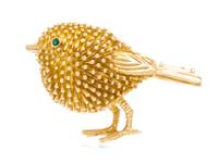 An 18 Karat Yellow Gold and Emerald Bird Pin, Tiffany & Co., France, Circa 1993, 10.40 dwts.