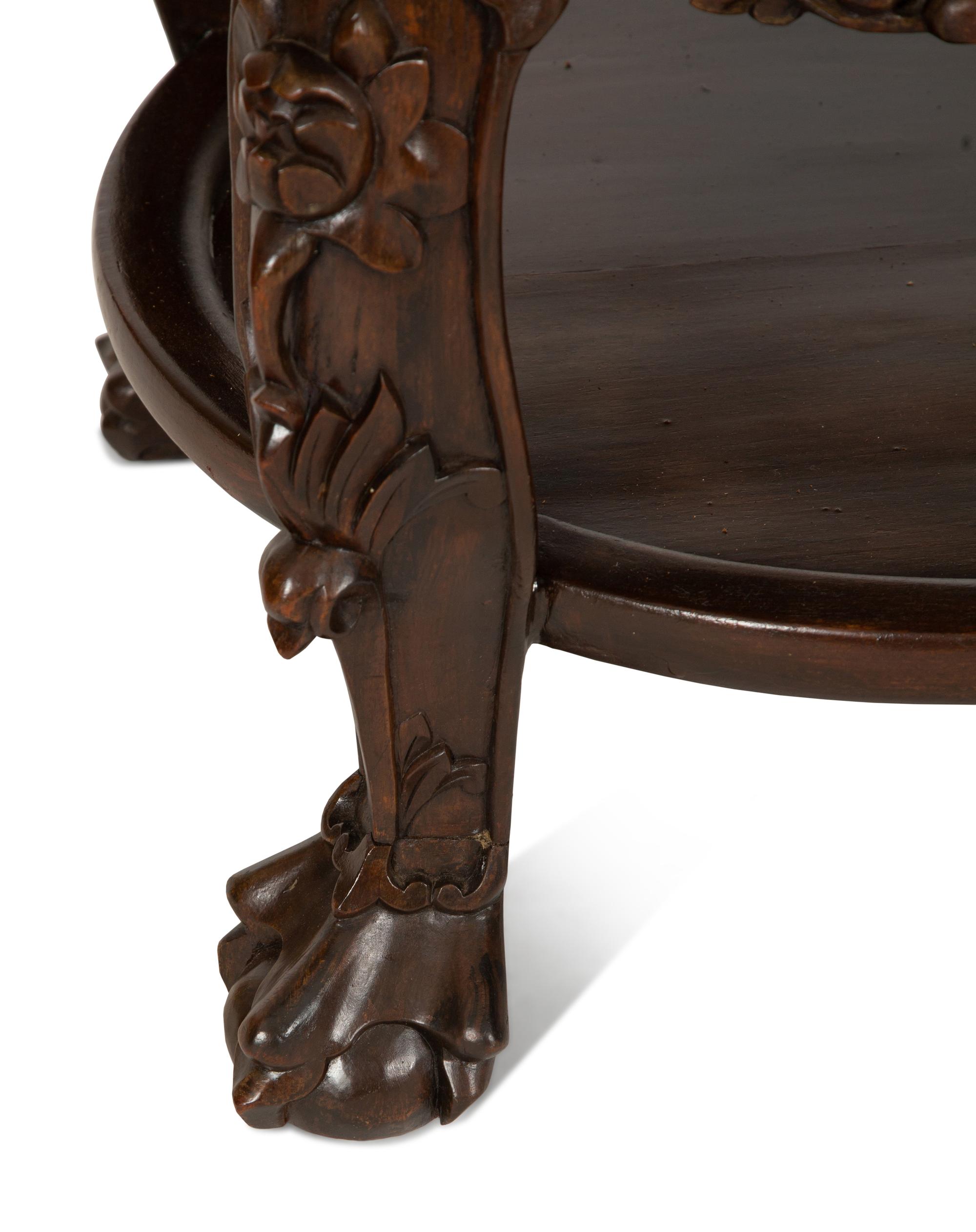 A Chinese Carved Hardwood Low Stand with Inset Marble Top