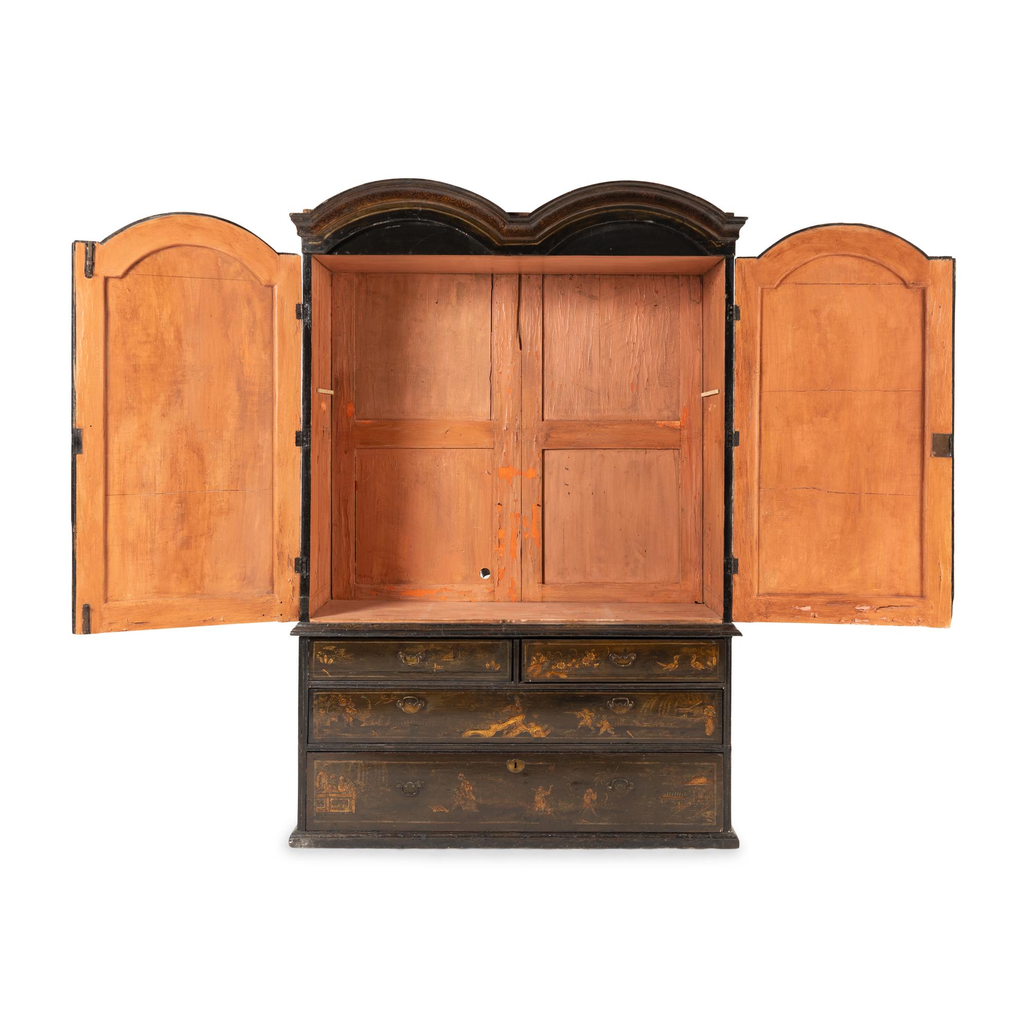 A William and Mary Green-Japanned Clothes Press