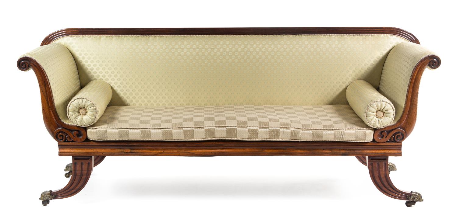 A Regency Rosewood Settee Height 36 3/4 x width 90 x depth 23 1/2 inches. — EARLY 19TH CENTURY