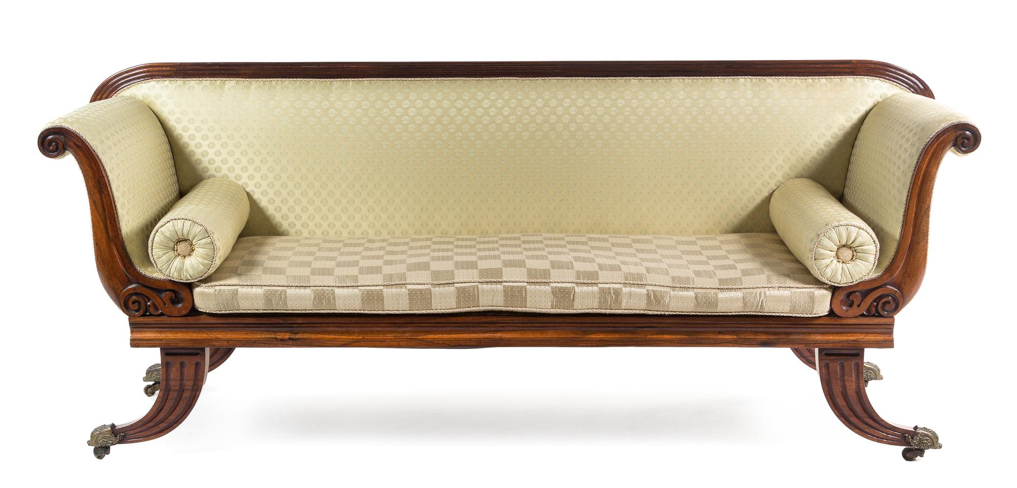 A Regency Rosewood Settee Height 36 3/4 x width 90 x depth 23 1/2 inches. — EARLY 19TH CENTURY