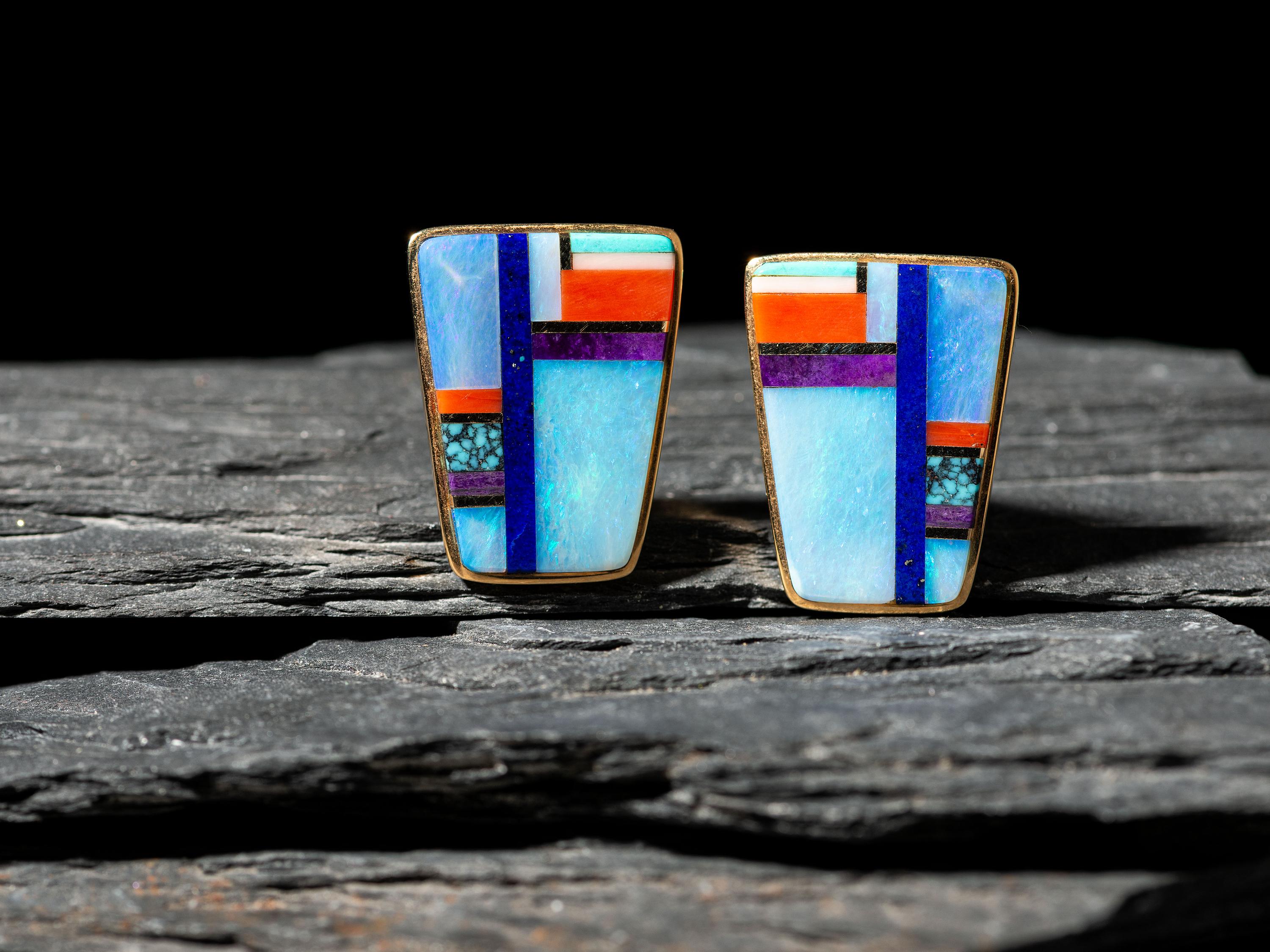 18K Gold and Mosaic Inlay Clip Earrings