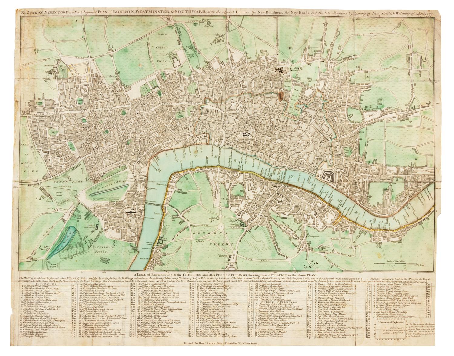 SAYER, Robert (1725-1794). The London Directory or a New & Improved Plan of London, Westminster & Southwark. [London], 1777.